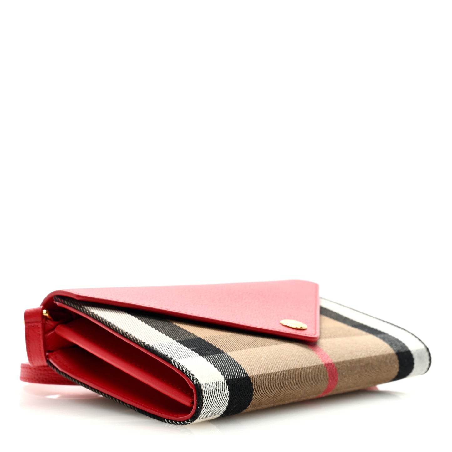 Calfskin House Check Hannah Wallet with Detachable Strap Bright Red