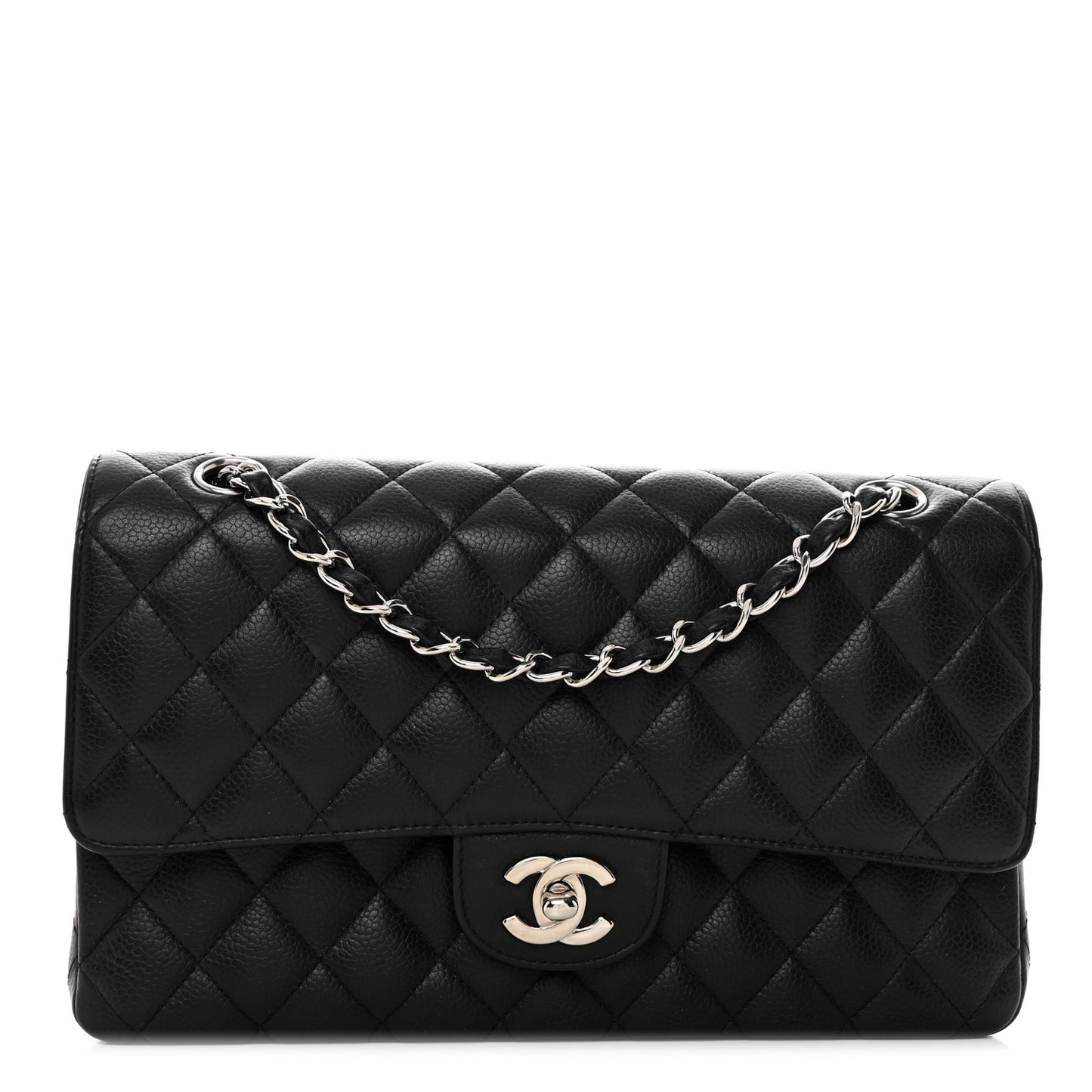 Caviar Quilted Medium Double Flap Black