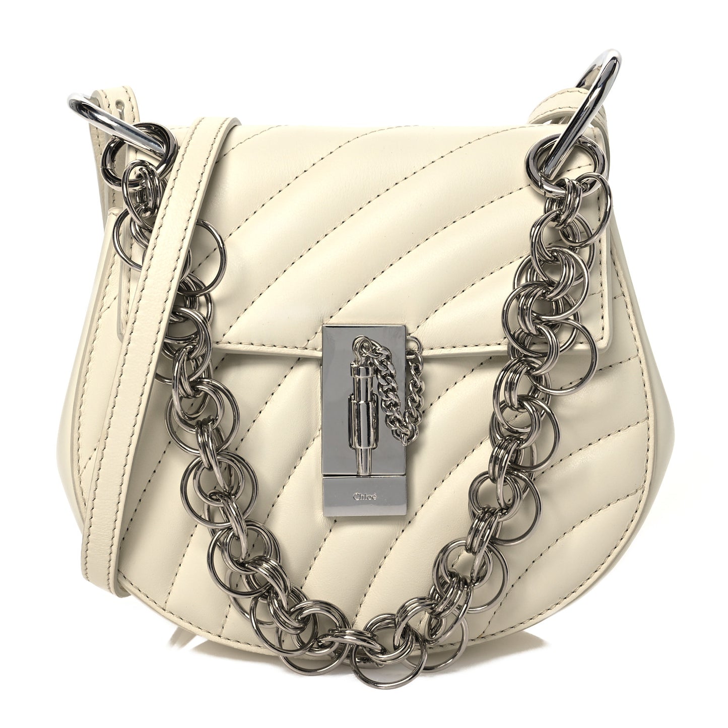 Calfskin Quilted Mini Drew Bijou Shoulder Bag Natural White
