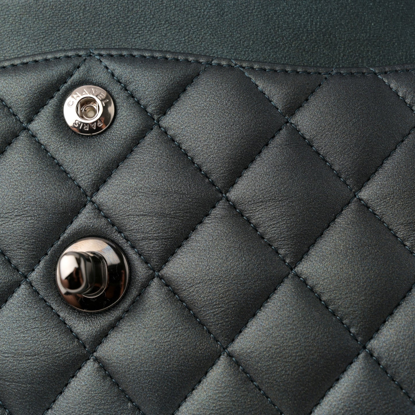 Iridescent Lambskin Quilted Small Double Flap Green