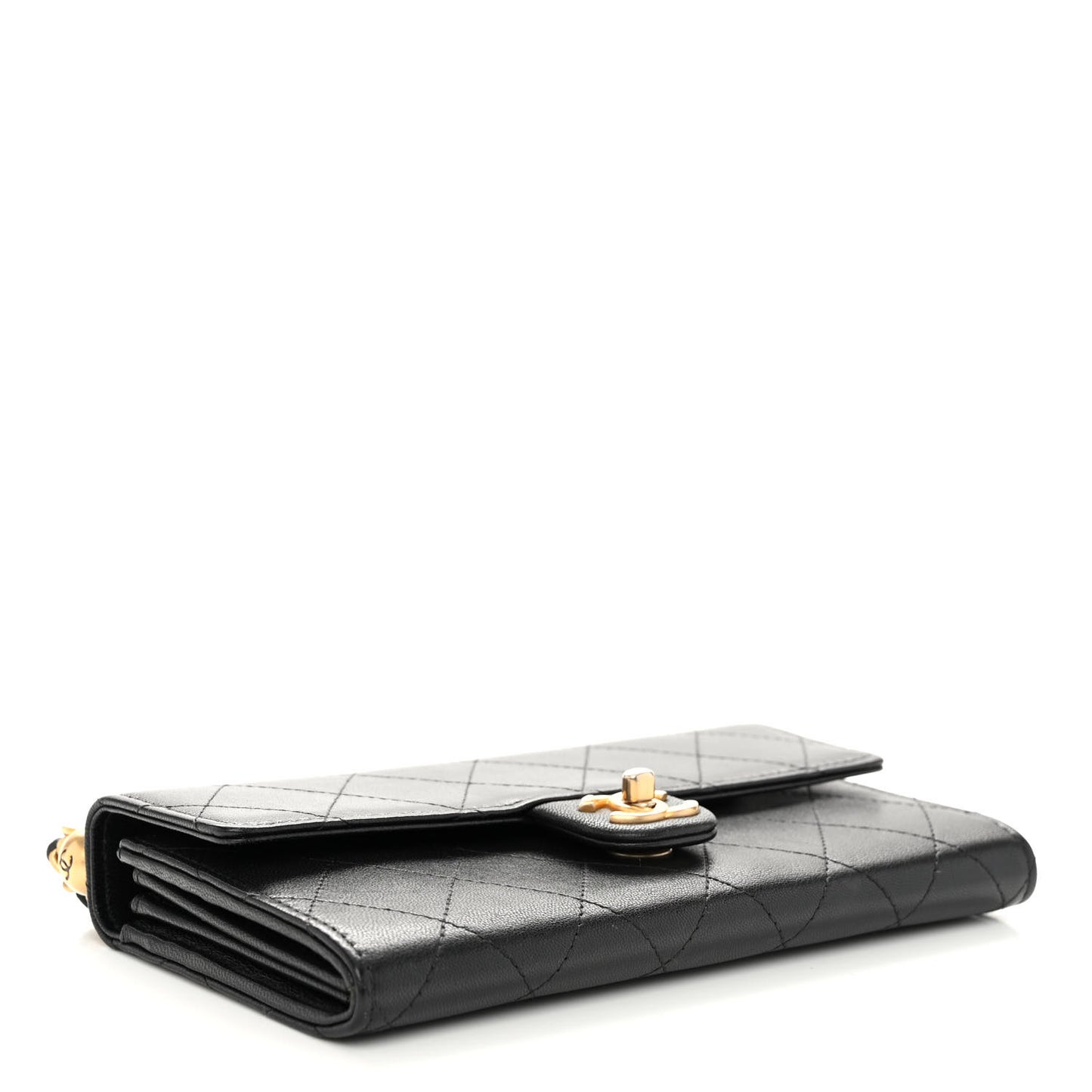 Lambskin Quilted Chic Pearls Clutch With Chain Black