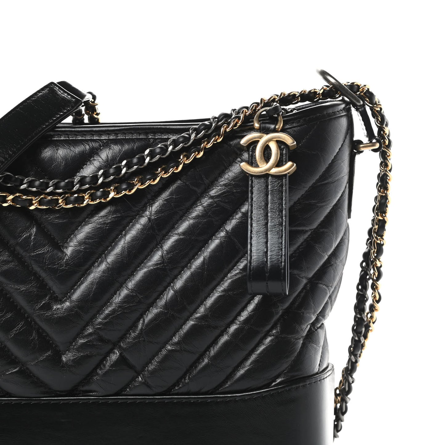 Aged Calfskin Chevron Quilted Medium Gabrielle Hobo Black