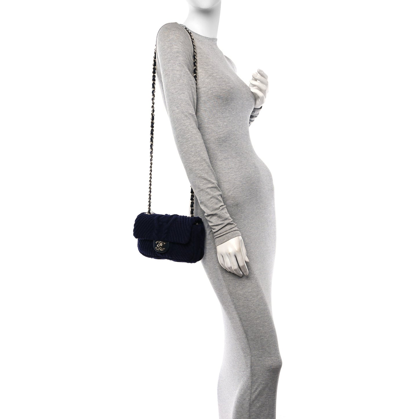 Cable Knit Mini Paris-Hamburg Flap Navy Blue