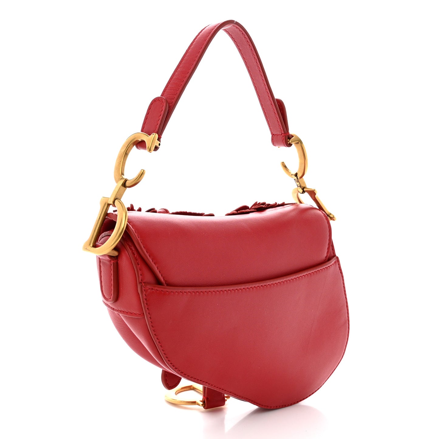 CHRISTIAN DIOR Lambskin Mini 3D Floral Saddle Bag Red