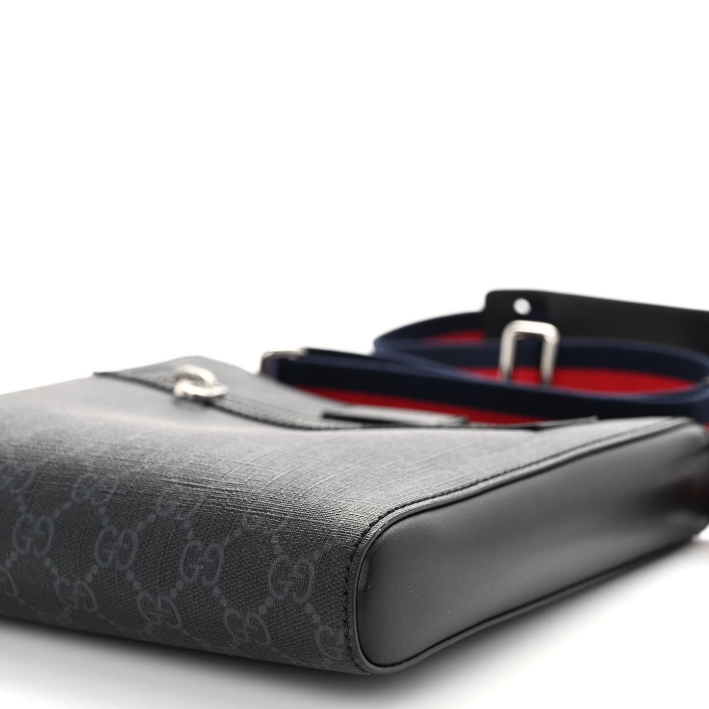GG Supreme Monogram Web Small Flat Messenger Bag Black Grey