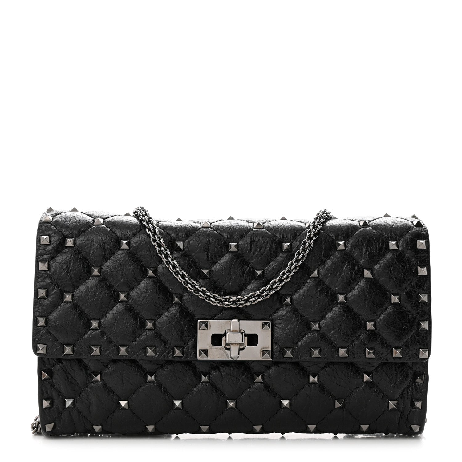 Valentino Garavani Craquele Nappa Rockstud Spike Wallet on Chain Black 1 of 10