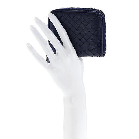 Nappa Intrecciato Zip Around Compact Wallet Blue