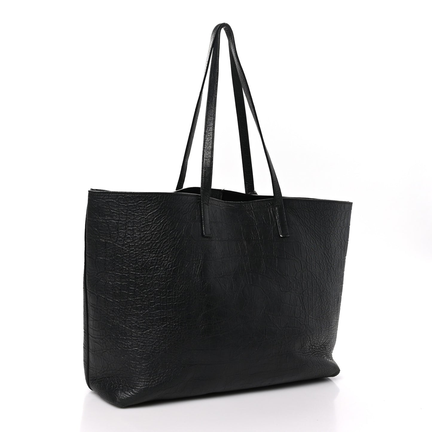 Calfskin Crocodile Embossed Large Shopper Tote Black