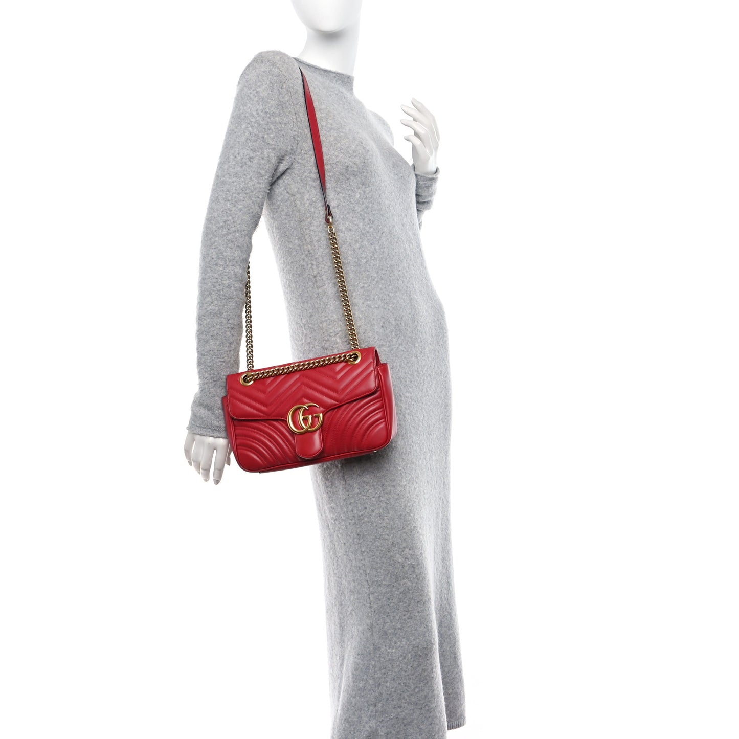 Calfskin Matelasse Small GG Marmont Shoulder Bag Hibiscus Red
