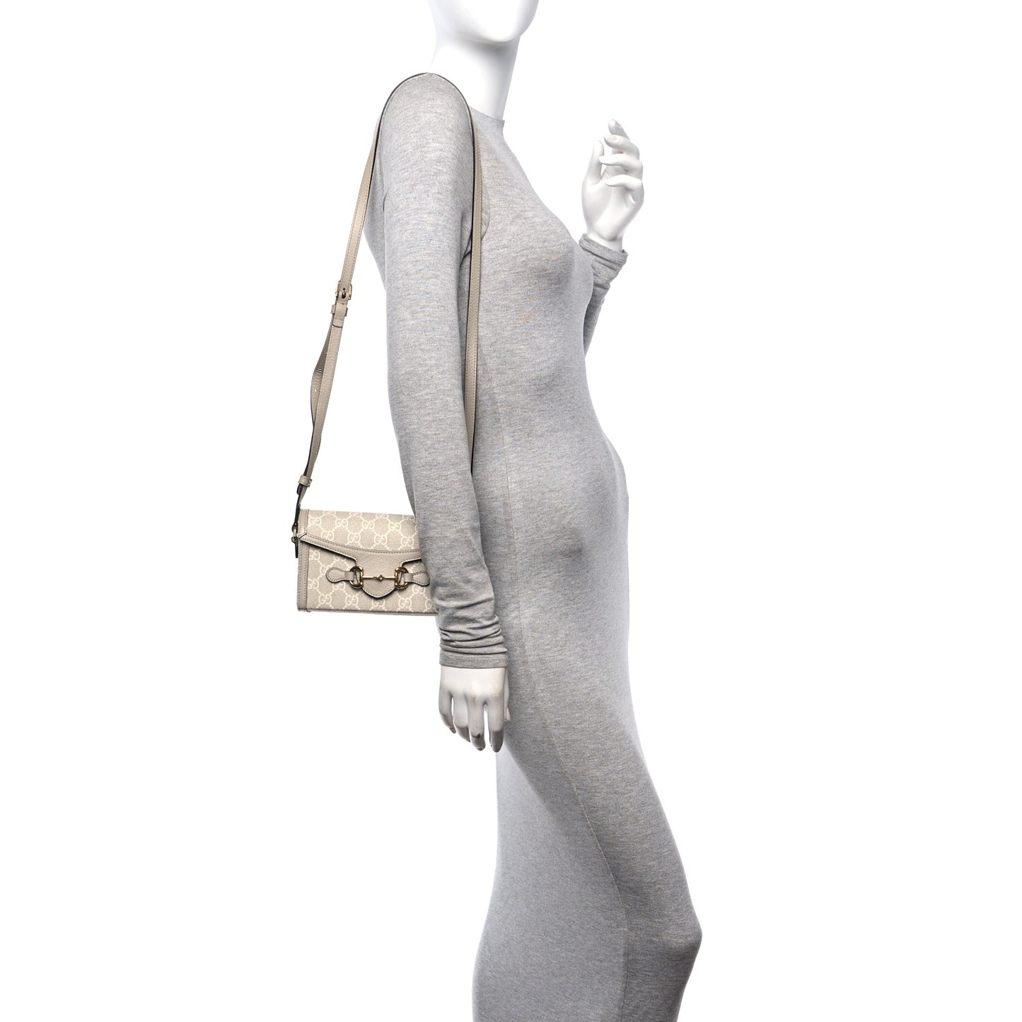 GG Supreme Monogram Textured Dollar Calfskin Mini Horsebit 1955 Shoulder Bag Beige Mystic White Oatmeal