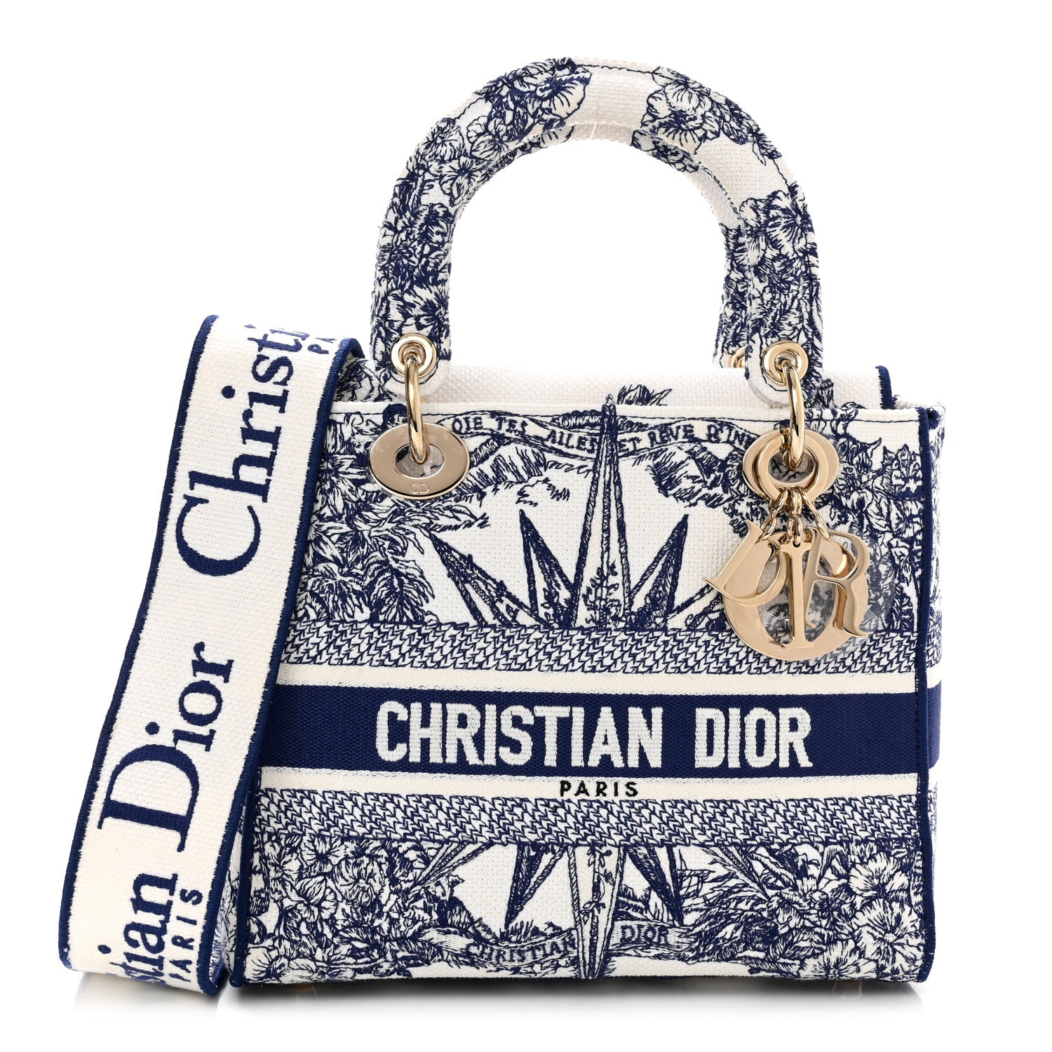 Christian Dior Canvas Reverse Embroidered Rêve d'Infini Medium Lady D-Lite Blue Multicolor 1 of 9