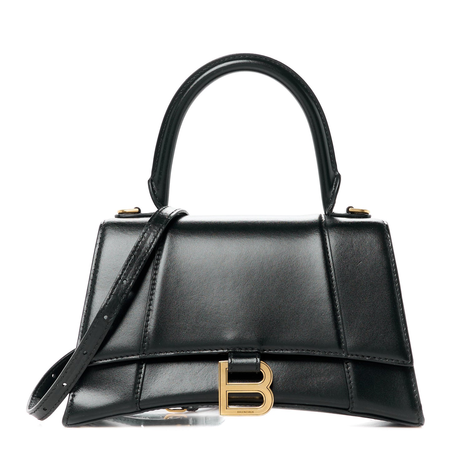 Shiny Box Calfskin Small Hourglass Top Handle Bag Black