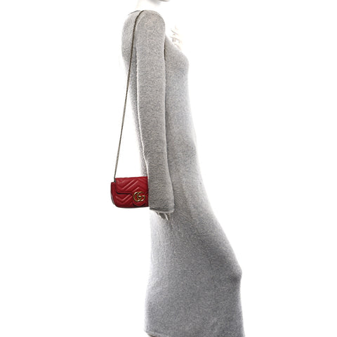 Calfskin Matelasse Super Mini GG Marmont Shoulder Bag Hibiscus Red