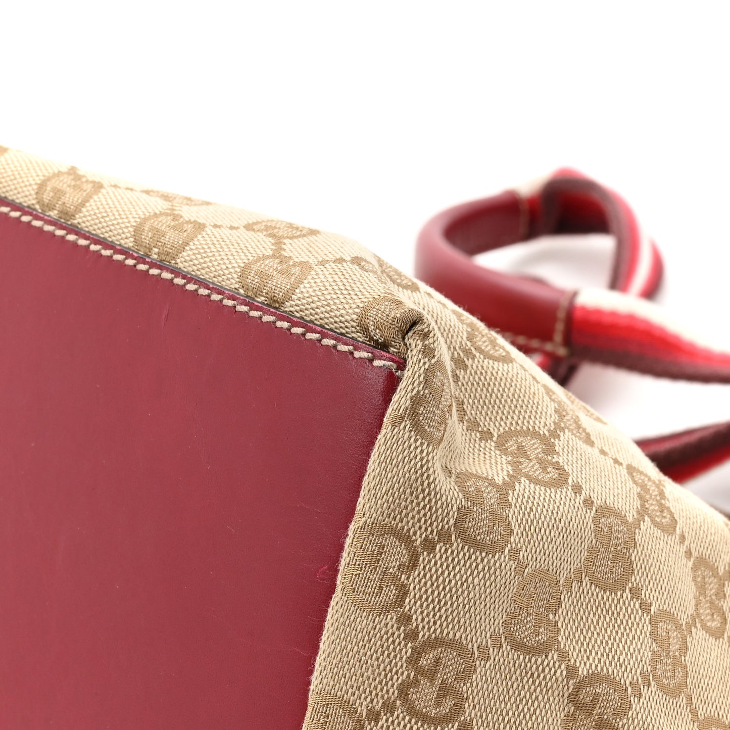 GG Monogram Large Web Handle Bucket Tote Red