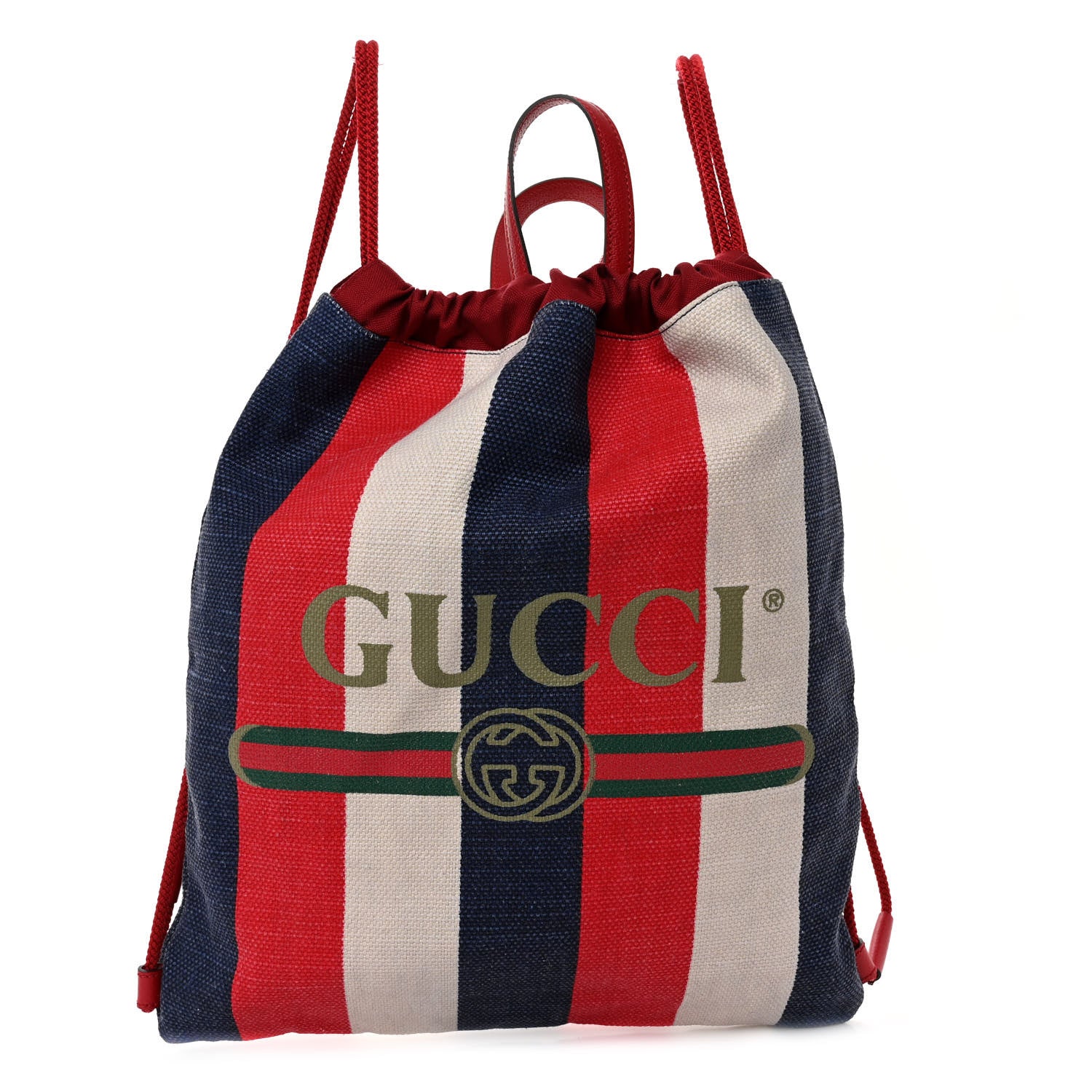 Gucci Canvas Logo Sylvie Stripe Drawstring Backpack Red 1 of 9