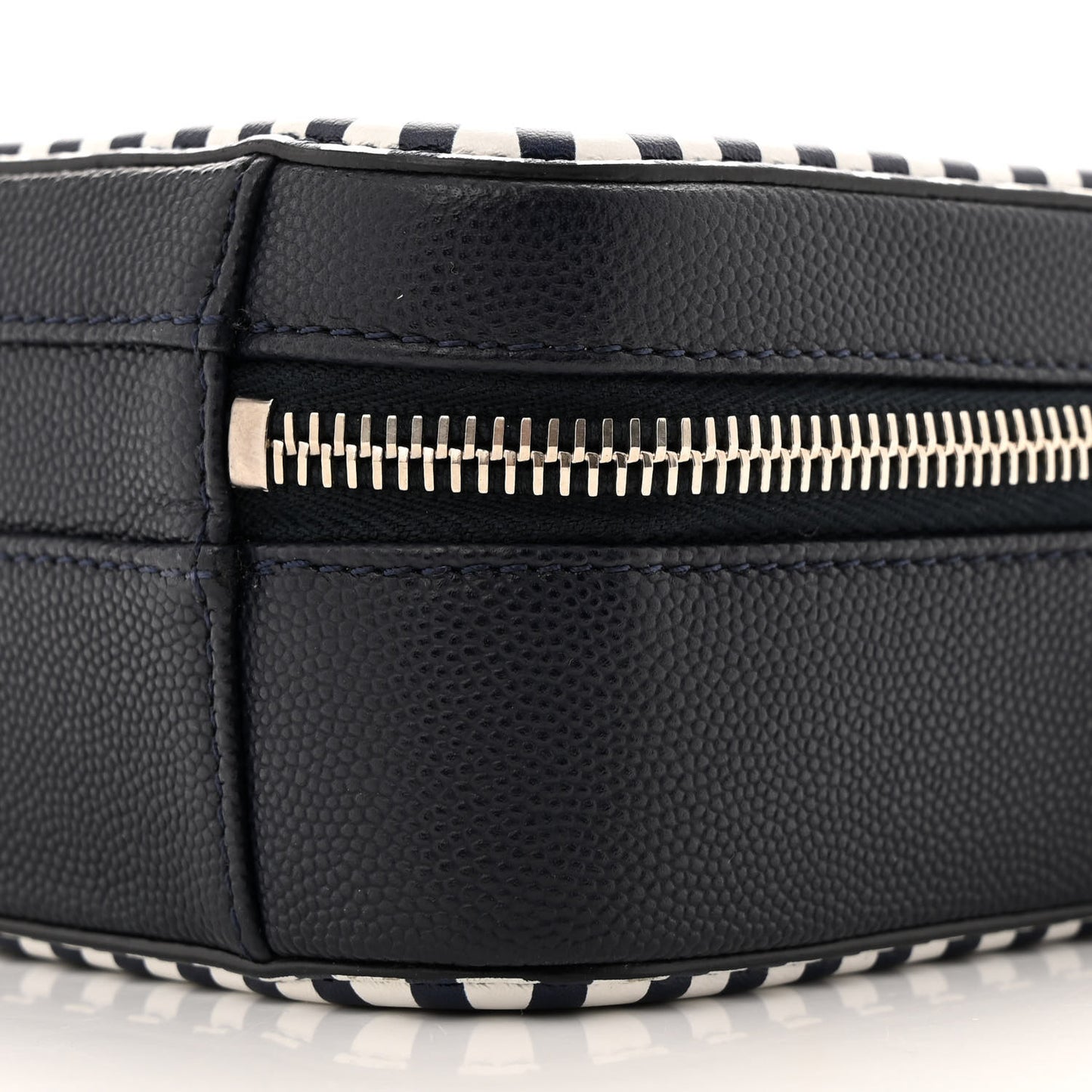 Caviar Quilted Striped Small CC Filigree Vanity Case Navy White