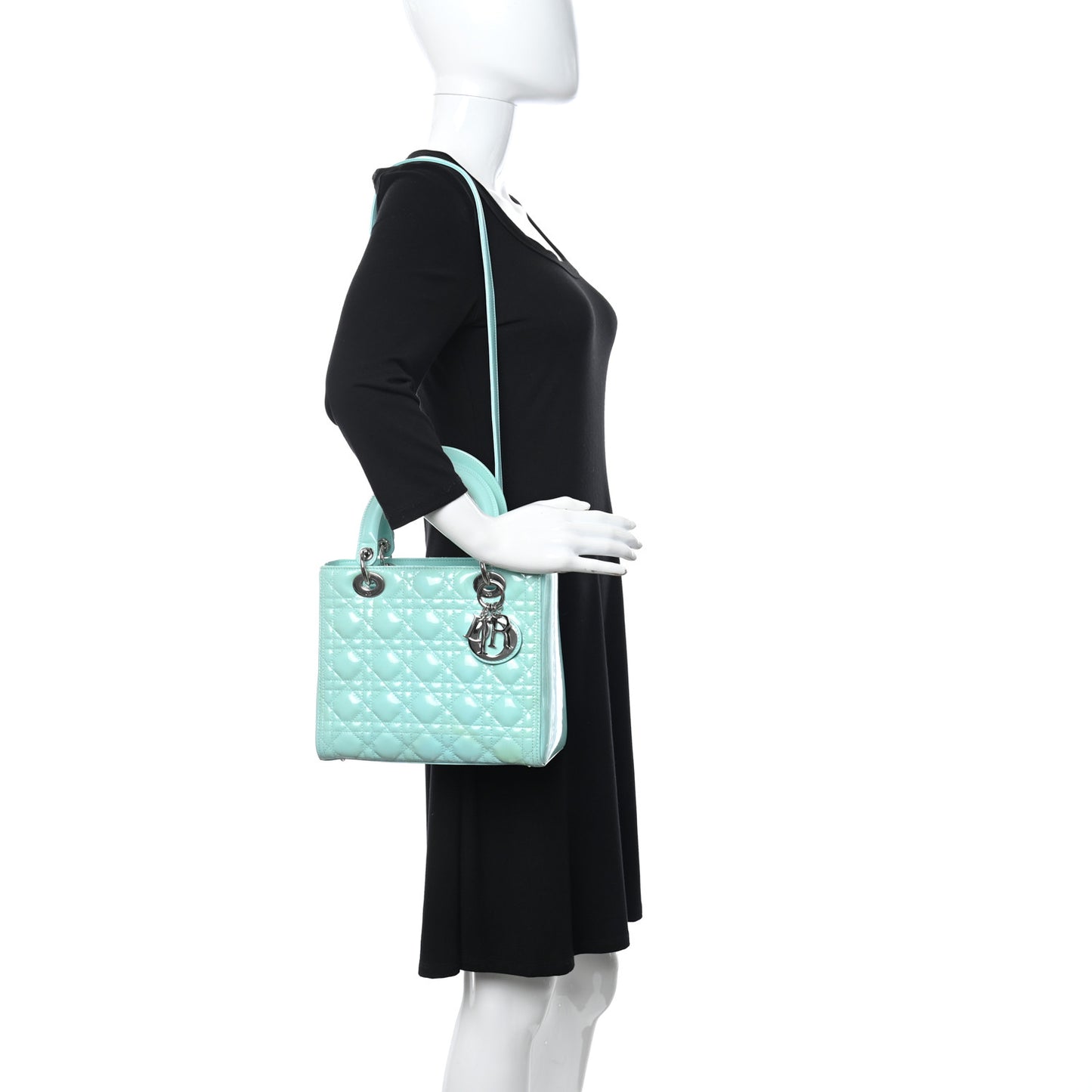 Patent Cannage Medium Lady Dior Light Blue