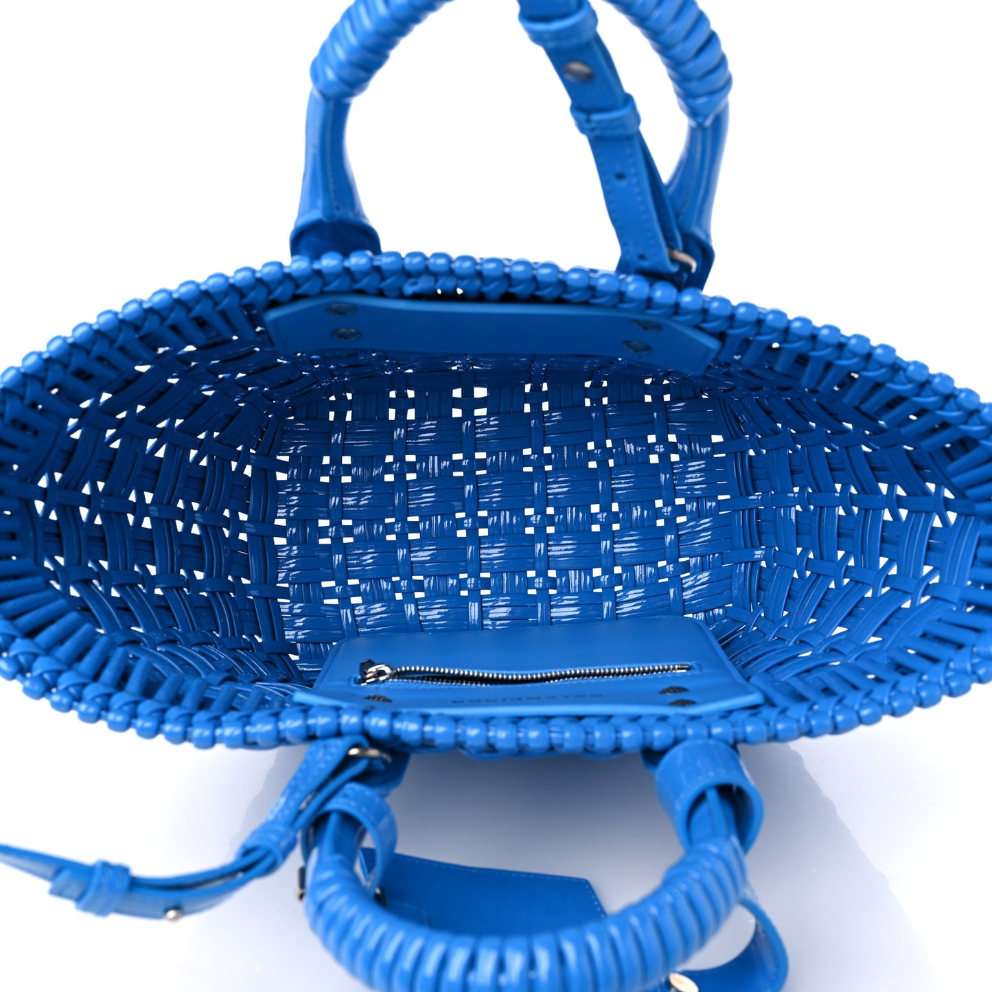 Varnished Faux Calfskin Braided XS Bistro Basket Blue