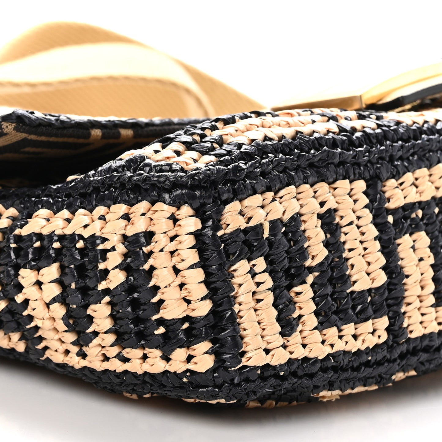 Raffia Vitello Grace FF Crochet Baguette Natural Black Paglia