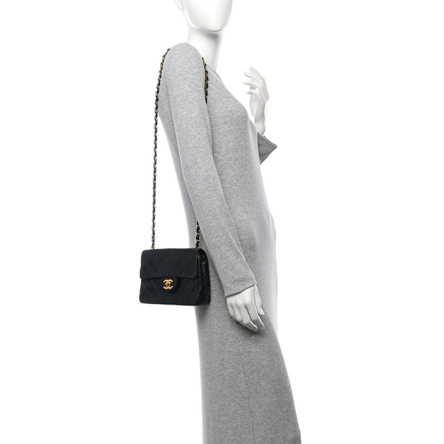 Lambskin Quilted Mini Square Flap Black