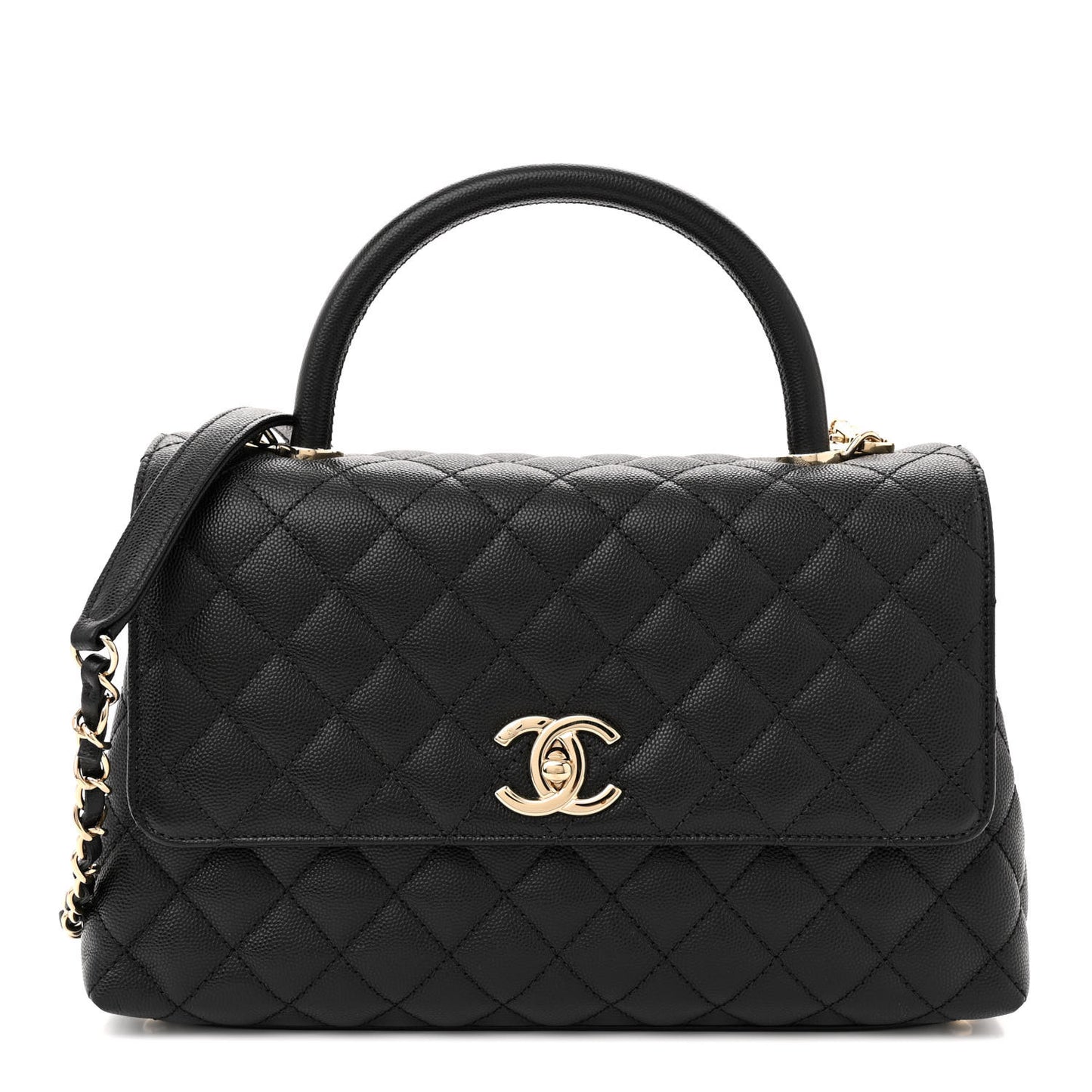 Caviar Quilted Small Coco Handle Flap Black