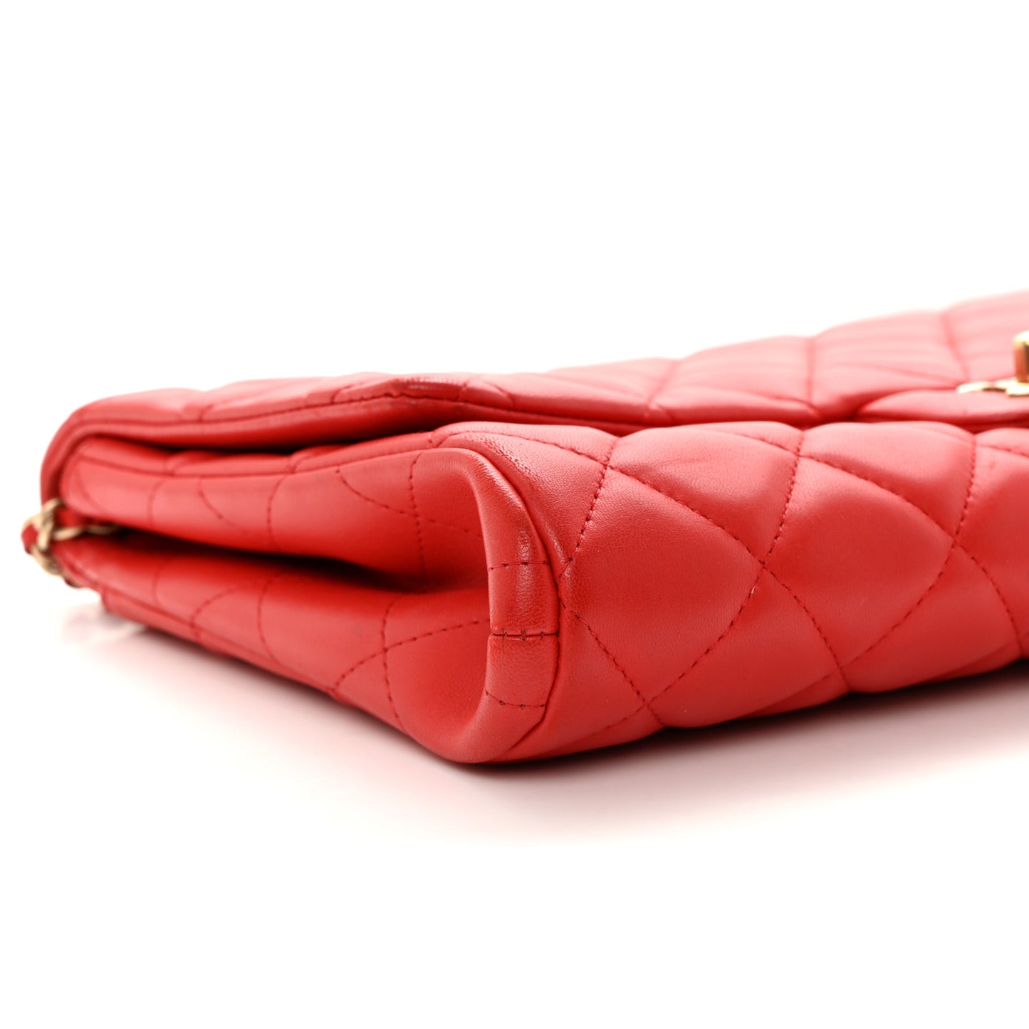 Lambskin Quilted Clutch With Chain Flap Red