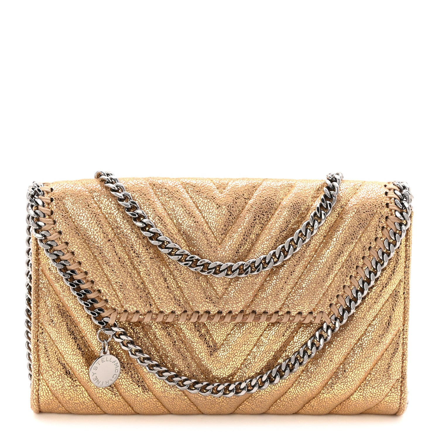 falabella quilted metallic mini backpack Stella McCartney Metallic Shaggy Deer Chevron Quilted Mini Fold Over Falabella Gold 1860244 – FASHIONPHILE