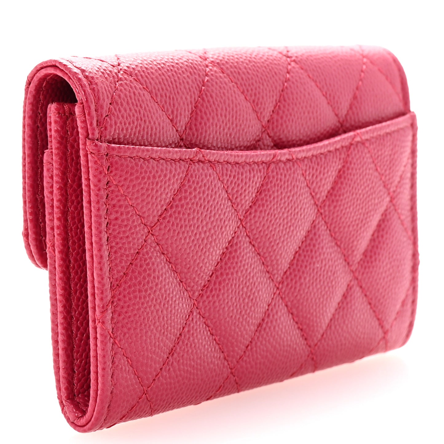 Caviar Quilted Flap Card Holder Wallet Dark Pink