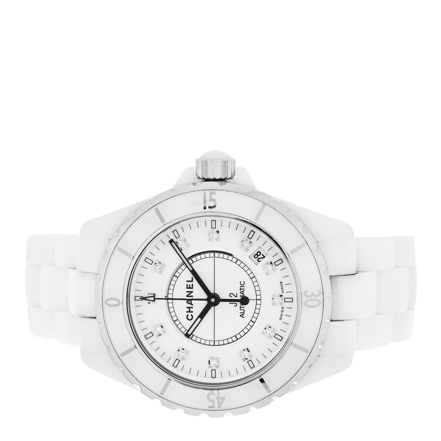 Stainless Steel Ceramic Diamond 38mm J12 Automatic Watch White