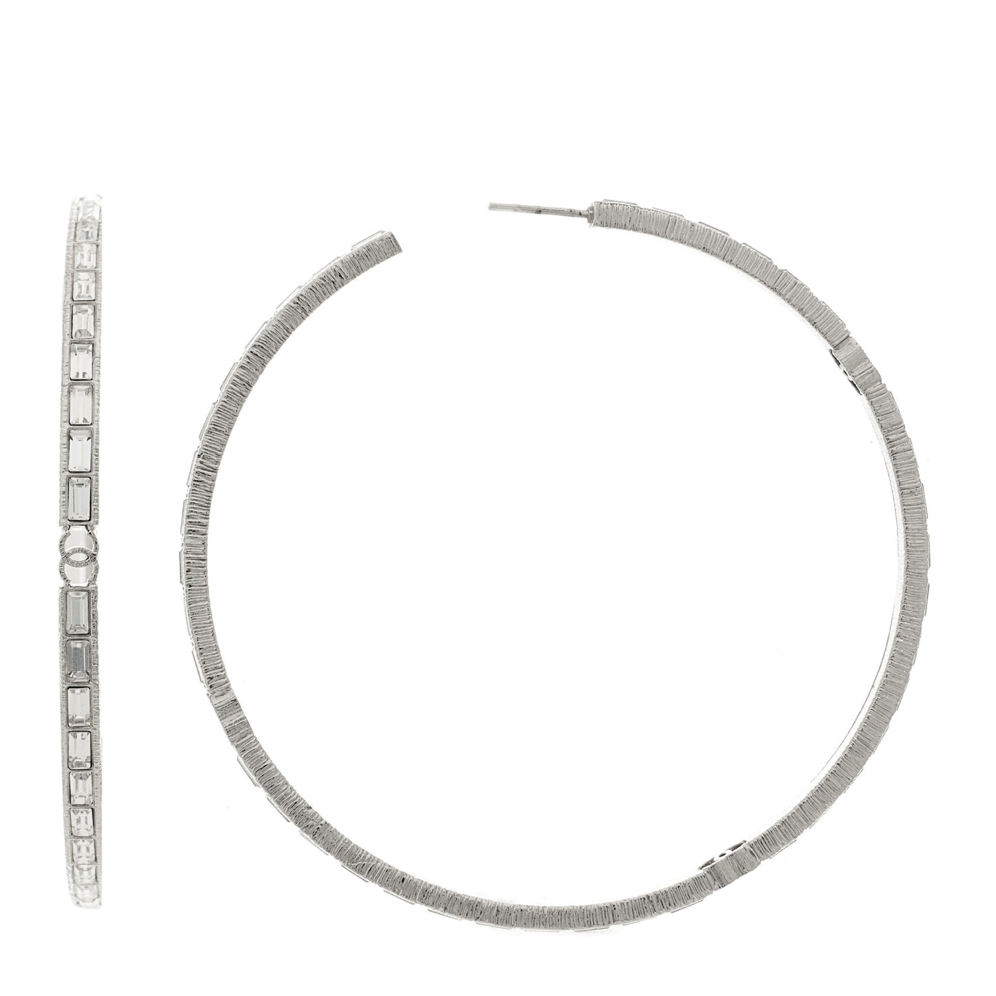 Baguette Crystal CC Hoop Earrings Silver
