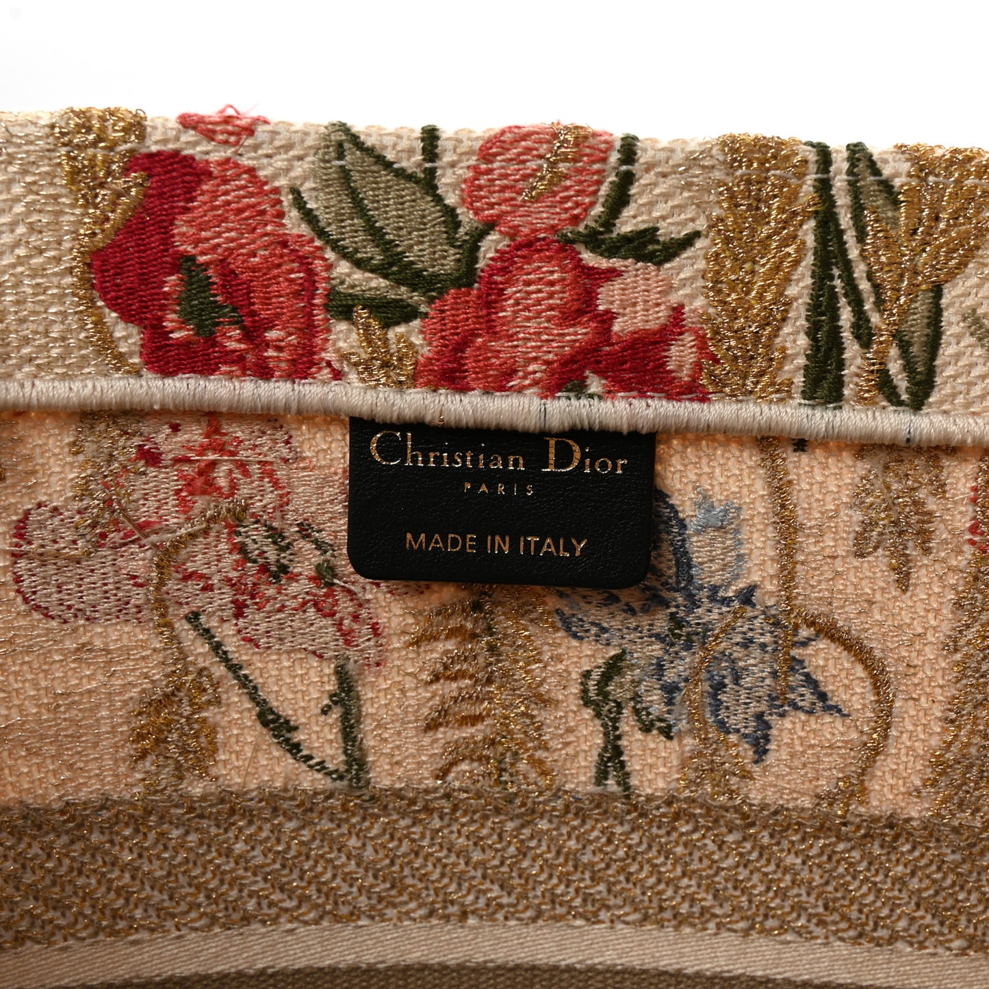 Canvas Embroidered Medium Hibiscus Book Tote Beige Multicolor