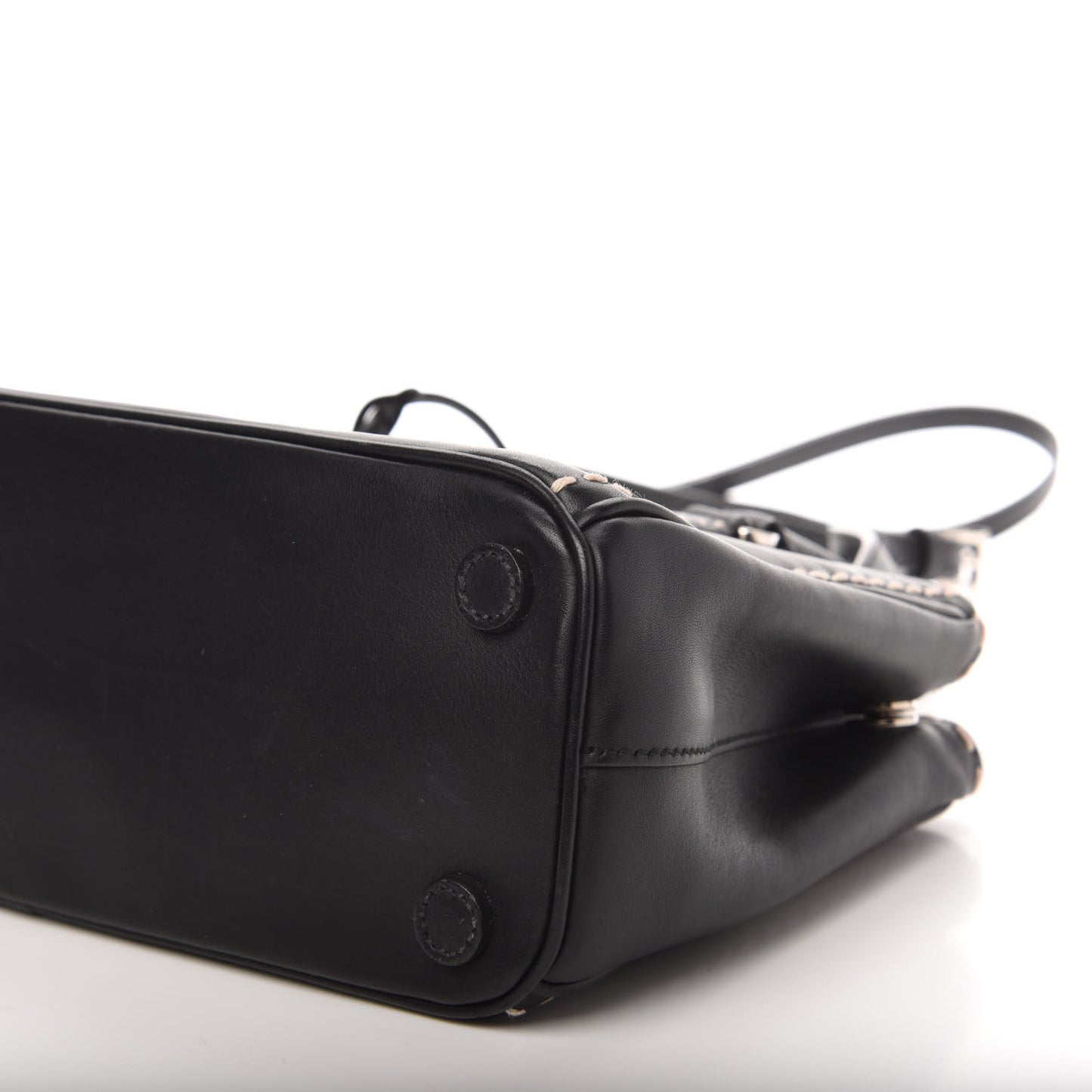 City Calf Mini Hand Stitched Galleria Double Zip Tote Black