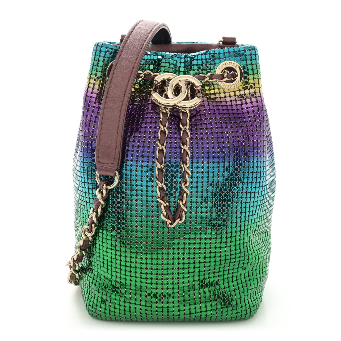 Faded Metallic Mesh Mini Bucket Bag Multicolor