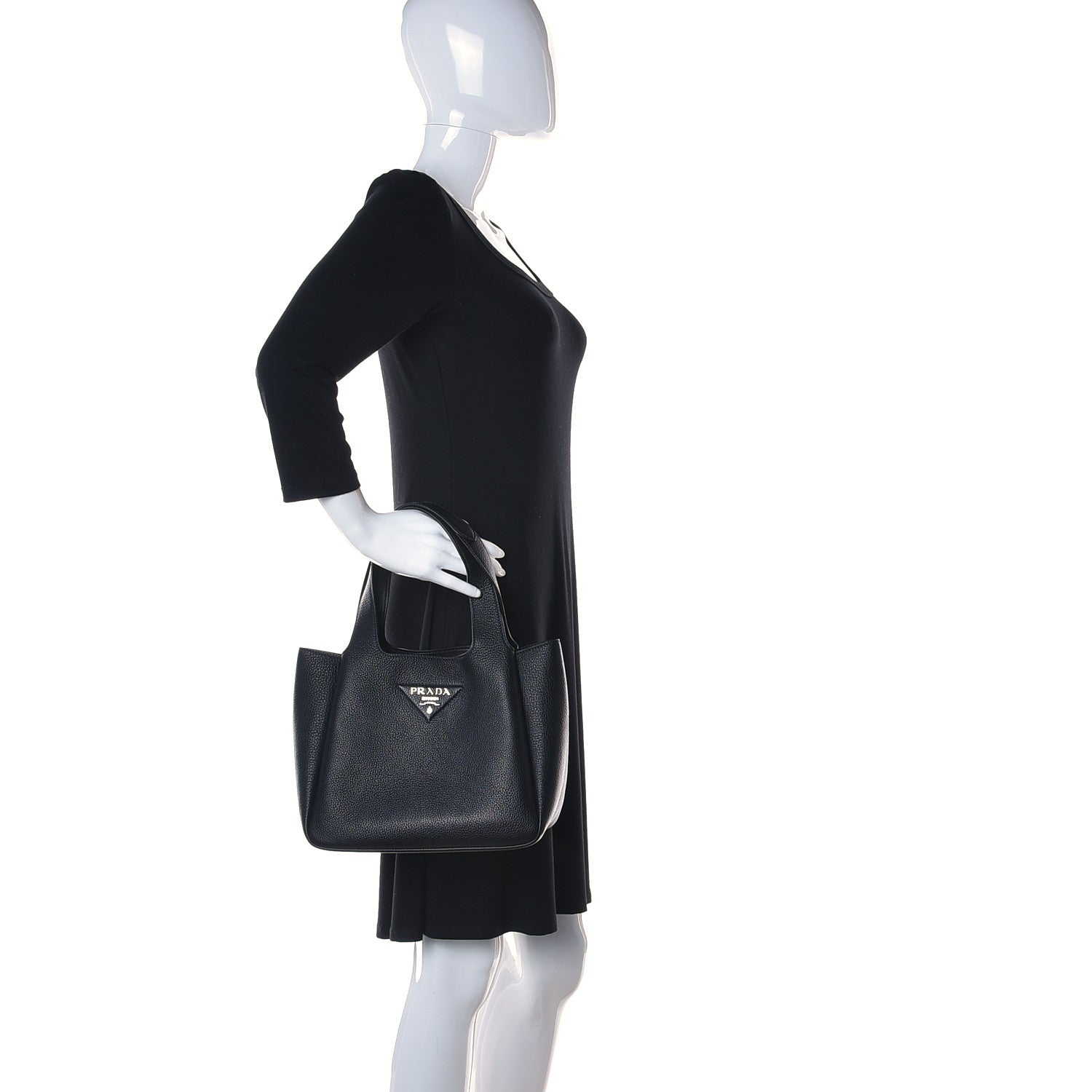 Prada Vitello Daino Soft Medium Dynamique Tote Black 2 of 9