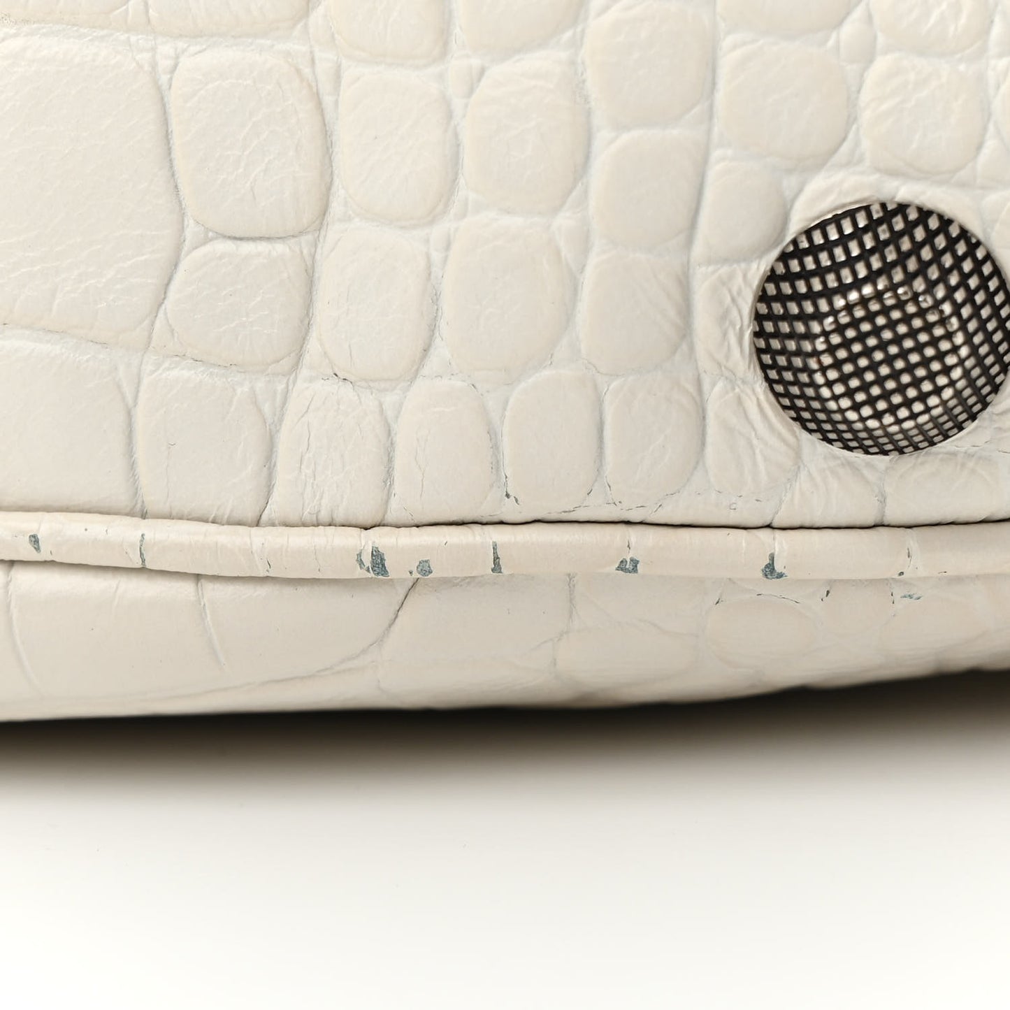 Extra Supple Calfskin Crocodile Embossed Small Le Cagole Shoulder Bag White