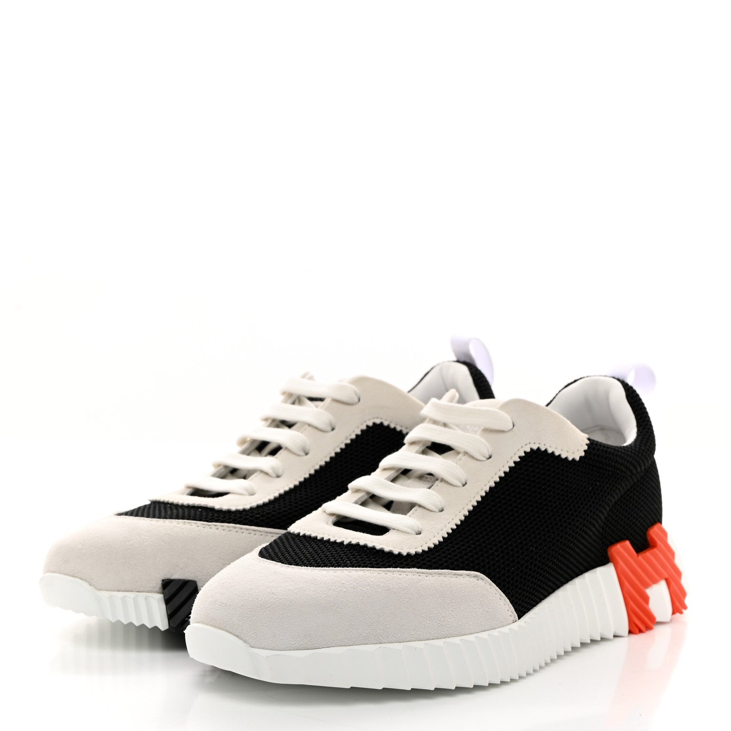 Hermes Air Mesh Suede Goatskin Bouncing Sneakers 41 Black Orange 3 of 8