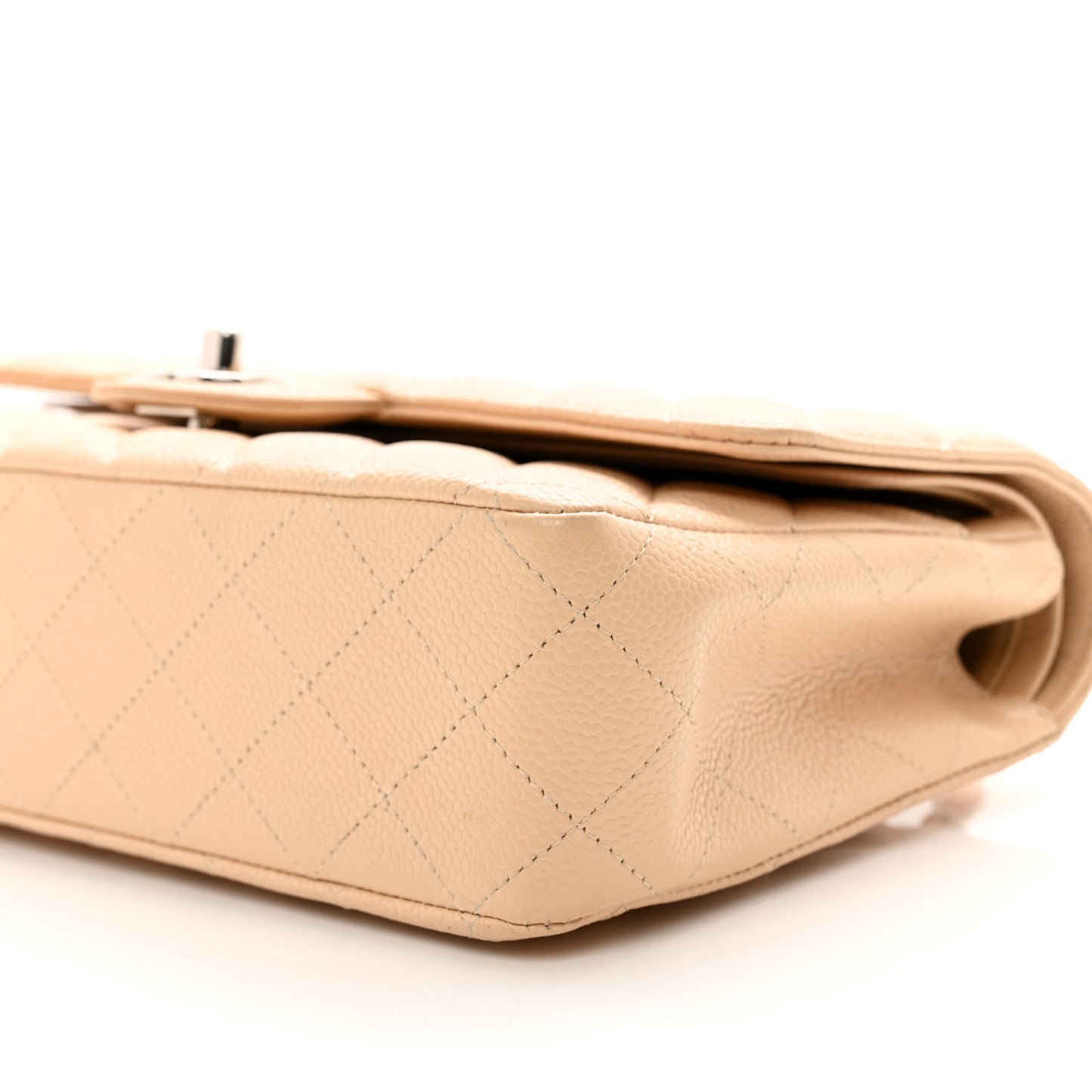 Caviar Quilted Medium Double Flap Beige
