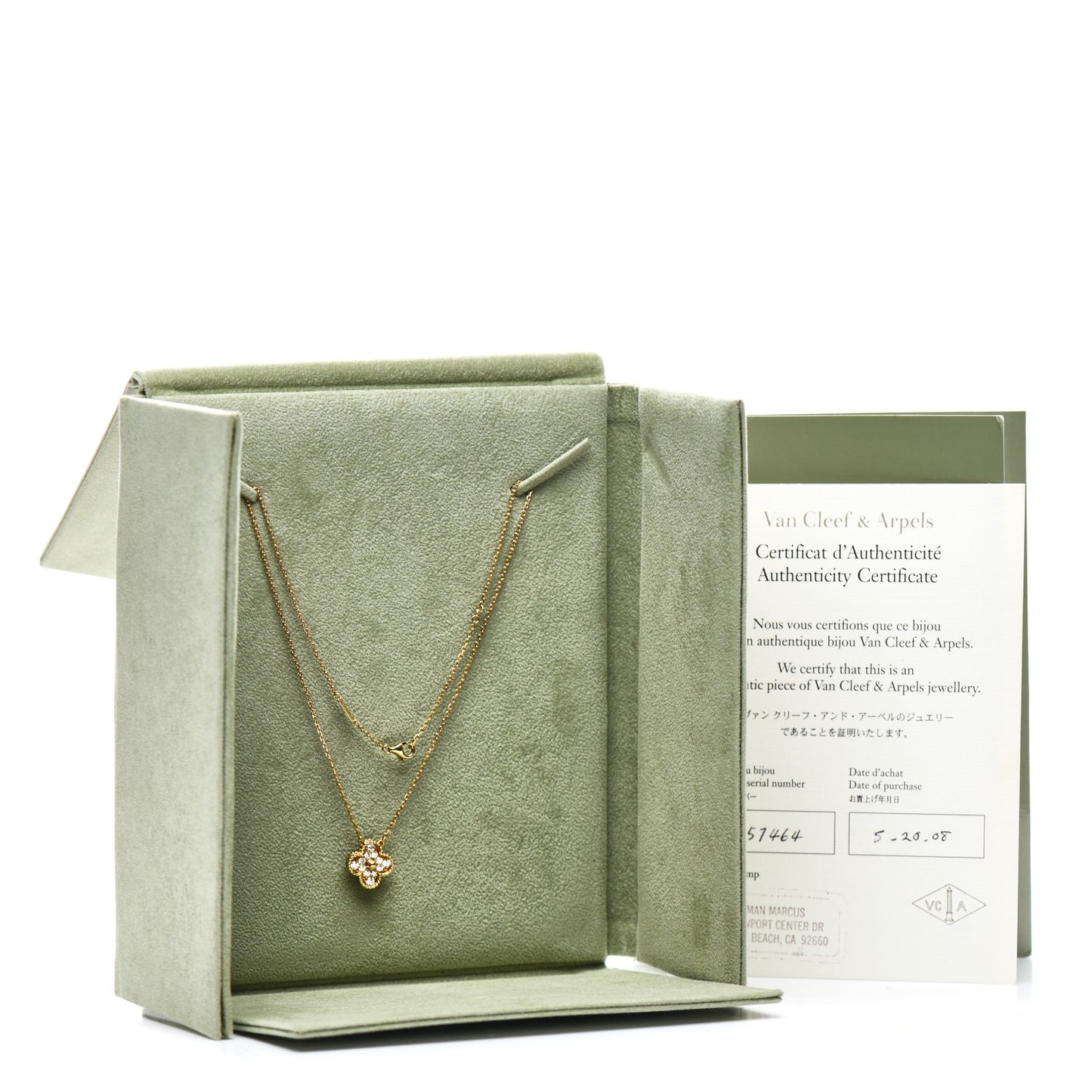 18K Yellow Gold Diamond Vintage Alhambra Pendant Necklace