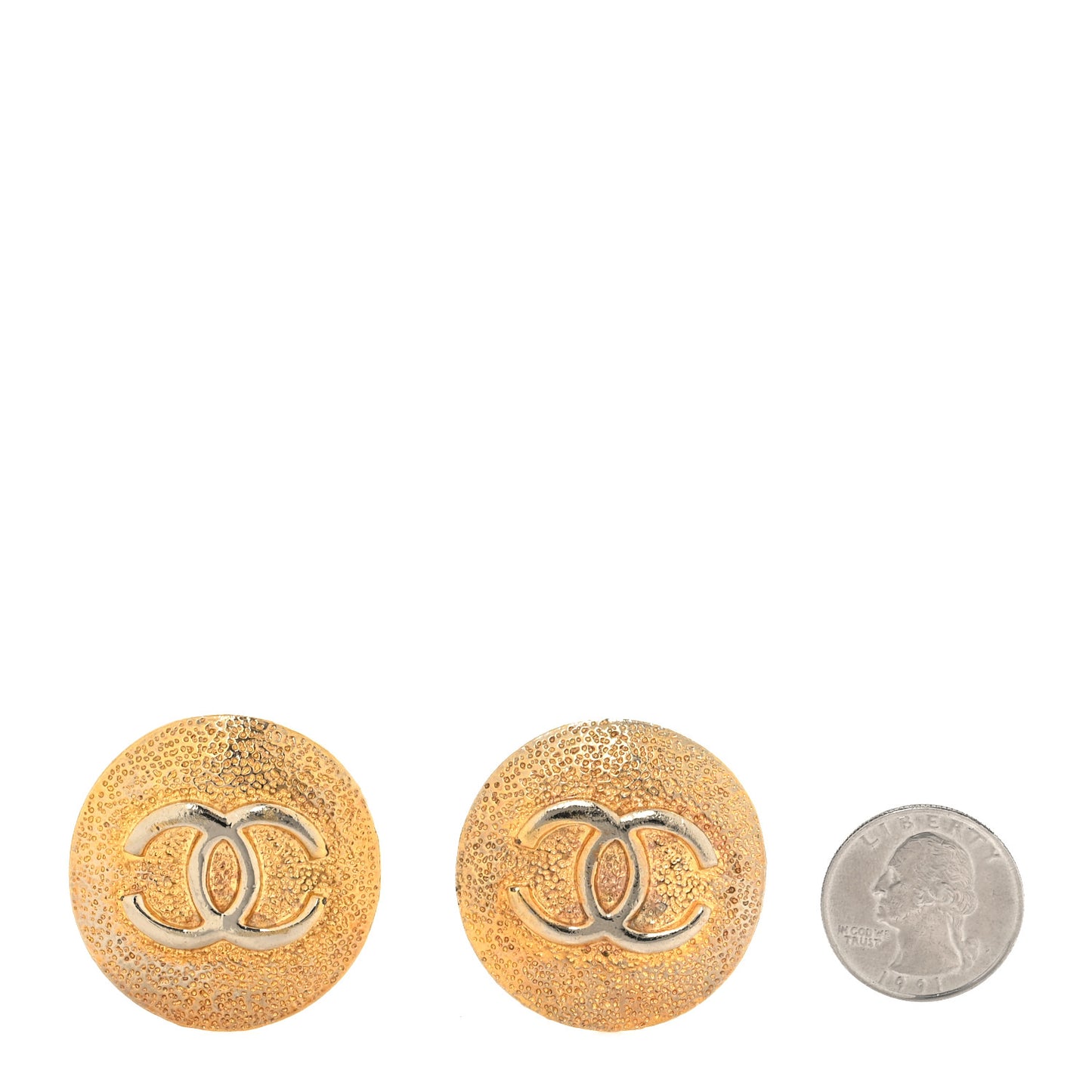 Metal CC Round Clip On Earrings Silver Gold