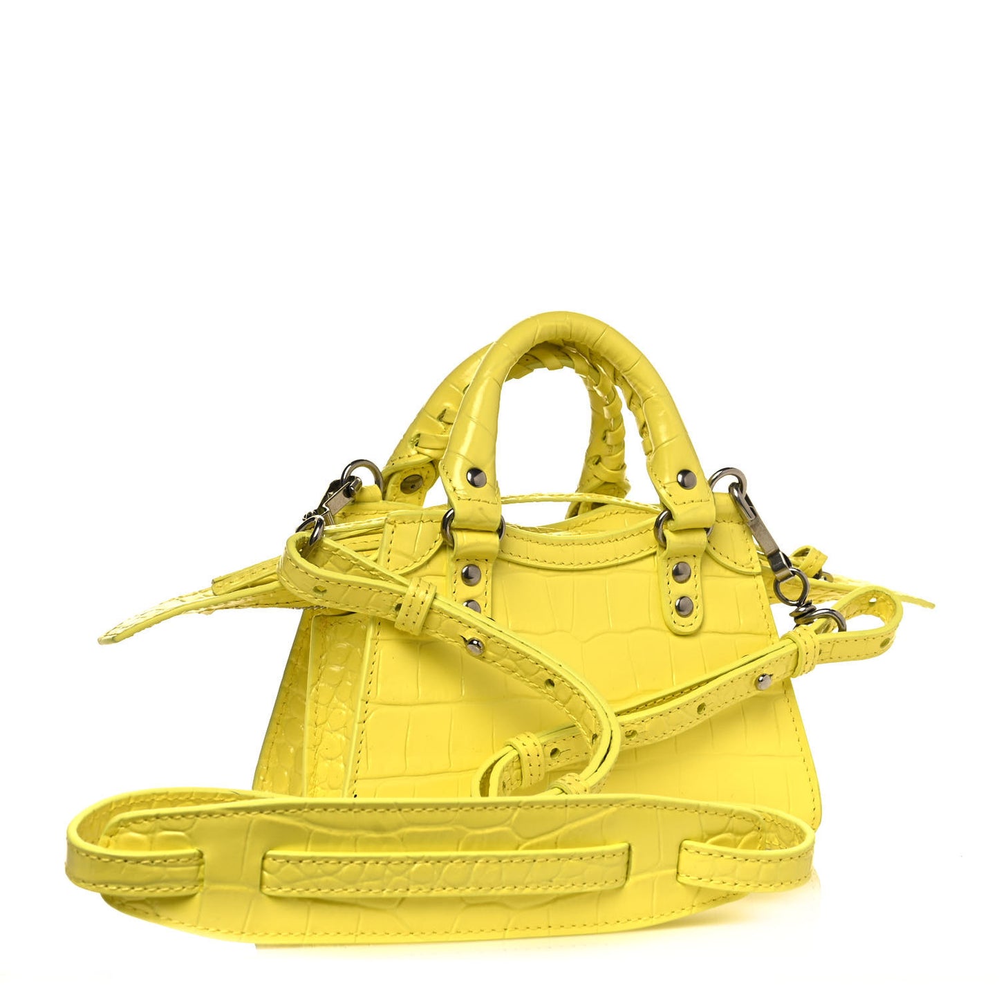 Calfskin Crocodile Embossed Neo Classic Hardware Nano City Crossbody Light Yellow