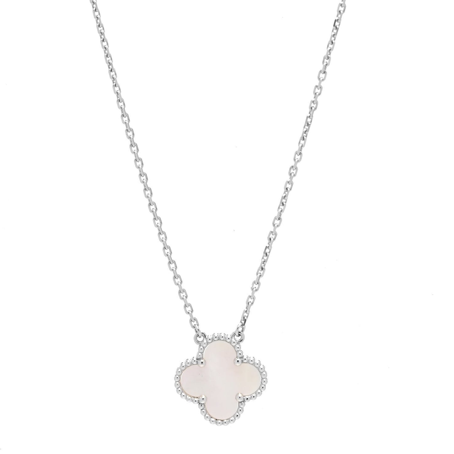 18K White Gold Mother of Pearl Vintage Alhambra Pendant Necklace
