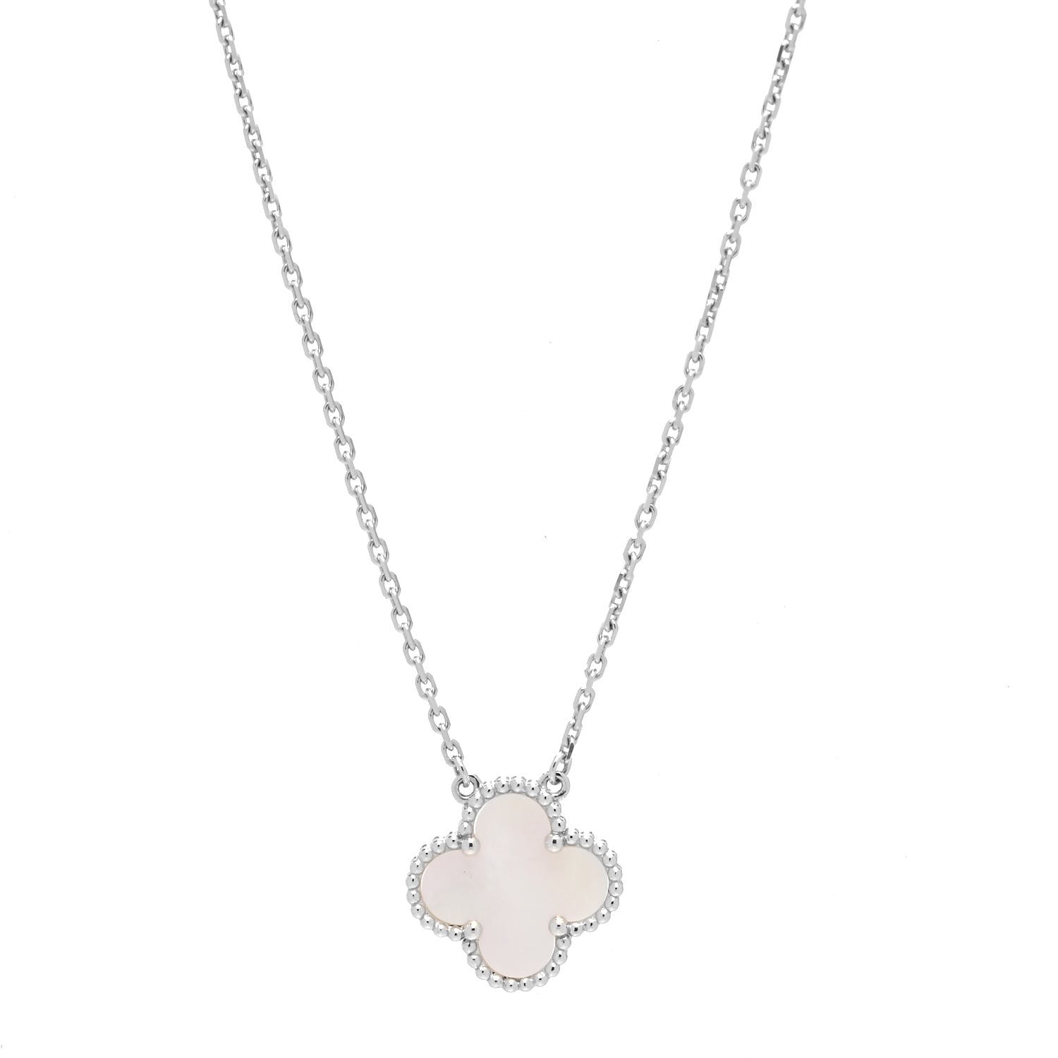 Van Cleef & Arpels 18K White Gold Mother of Pearl Vintage Alhambra Pendant Necklace 1 of 6