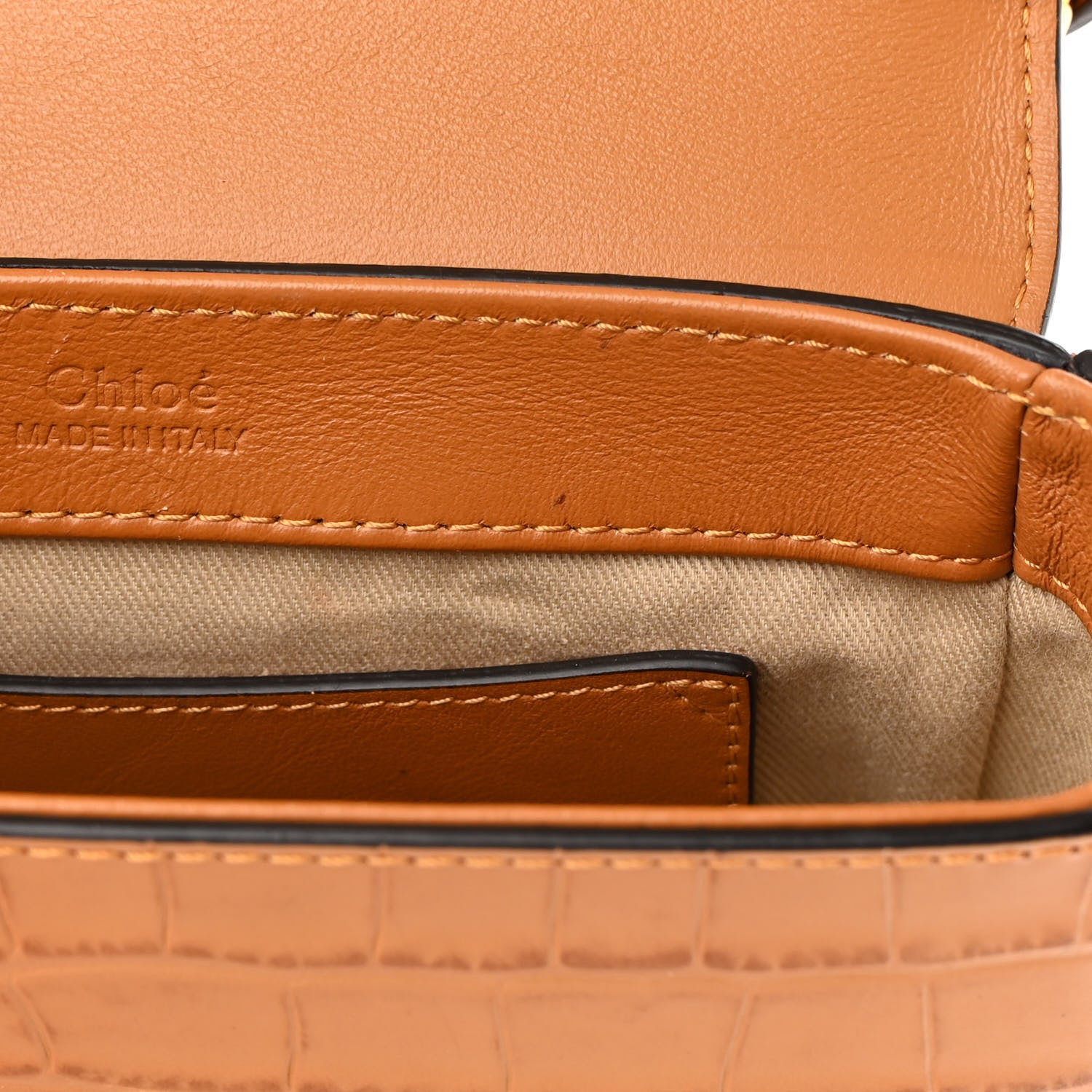 Chloe Calfskin Crocodile Embossed Mini C Double Carry Autumnal Brown 12 of 14