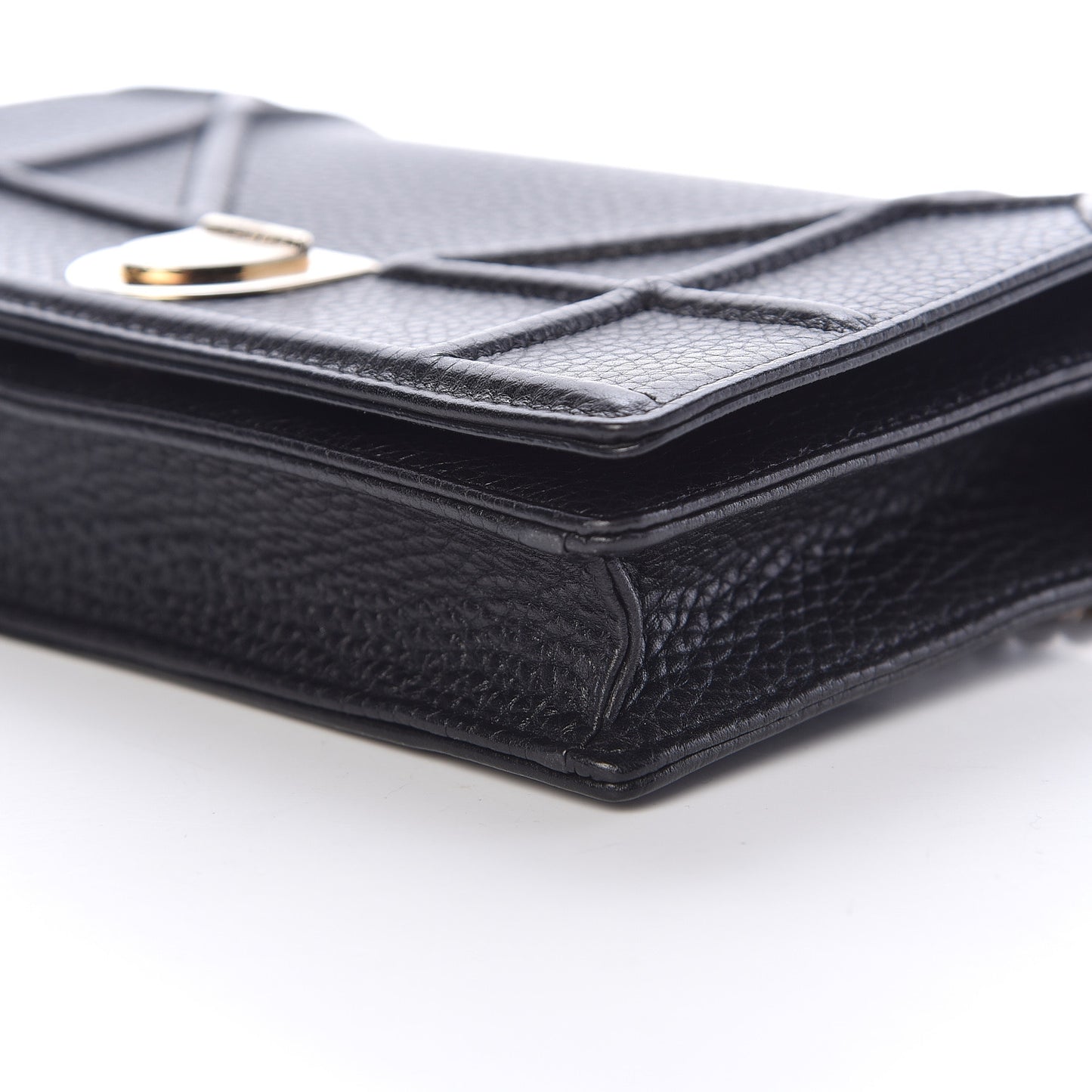 Grained Calfskin Diorama Wallet on Chain Pouch Black