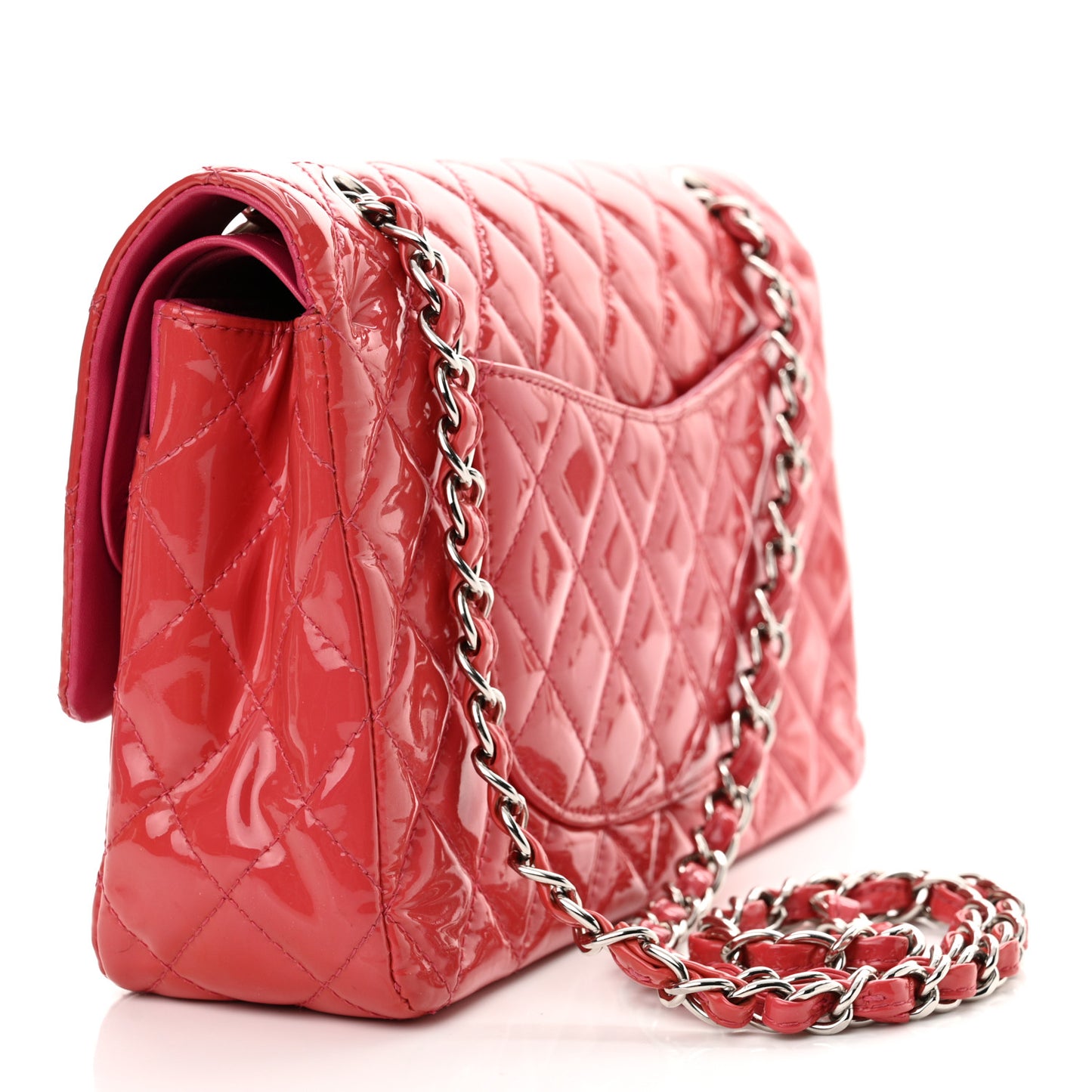 Patent Quilted Medium Double Flap Dark Pink