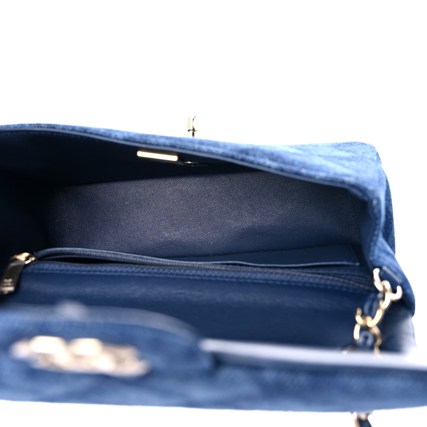 Printed Denim Quilted Mini Rectangular Flap Dark Blue