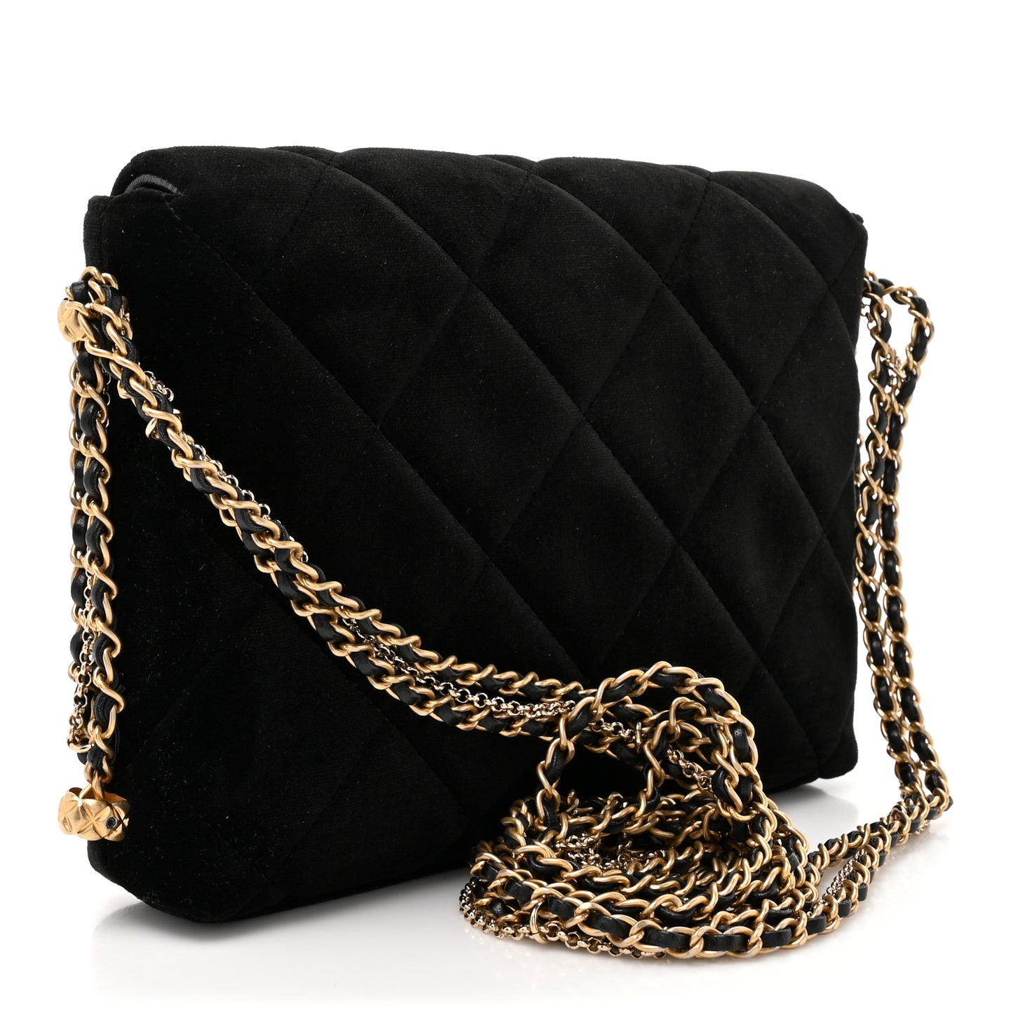 Velvet Quilted Crush On Chains Flap Bag Black