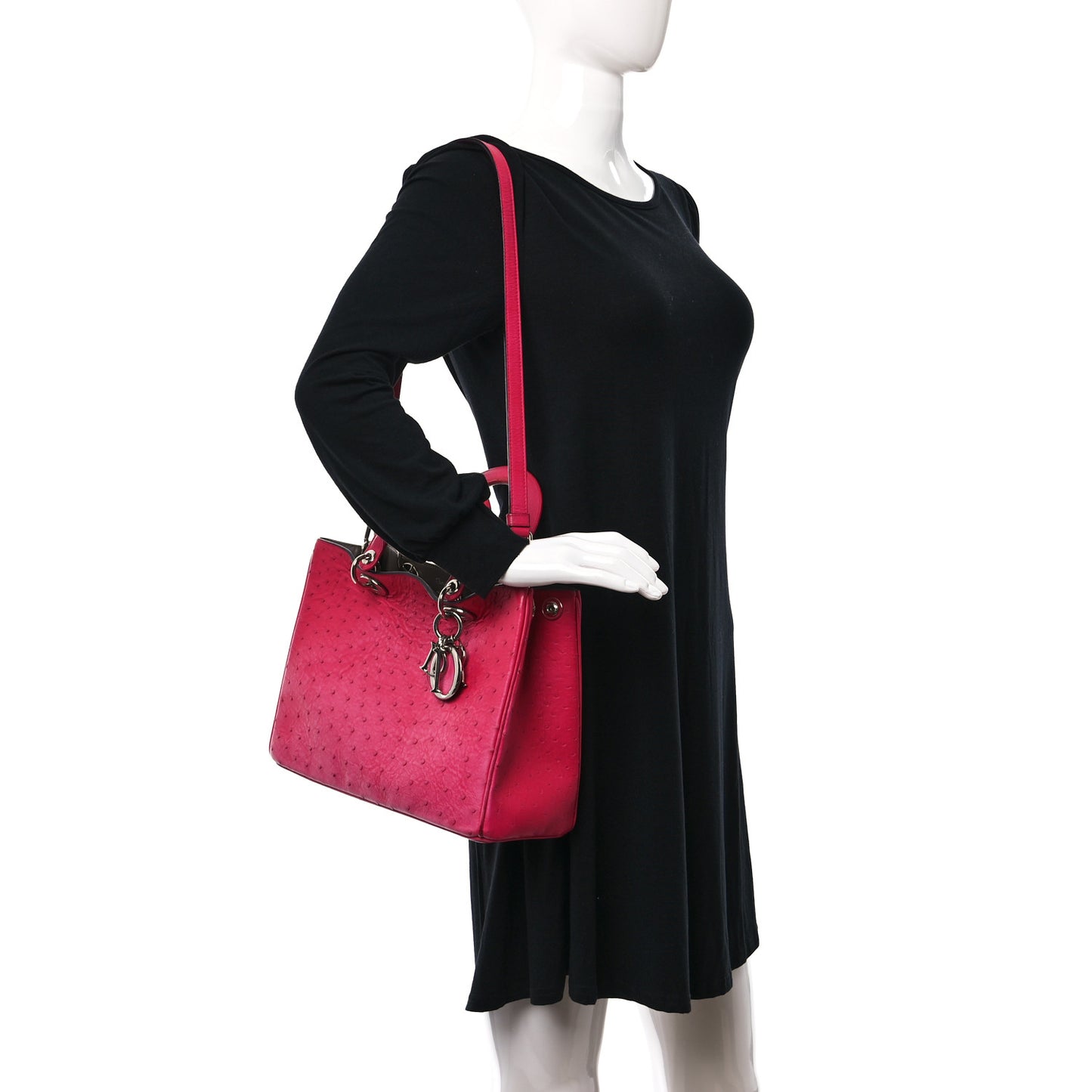 Ostrich Medium Diorissimo Tote Fuchsia