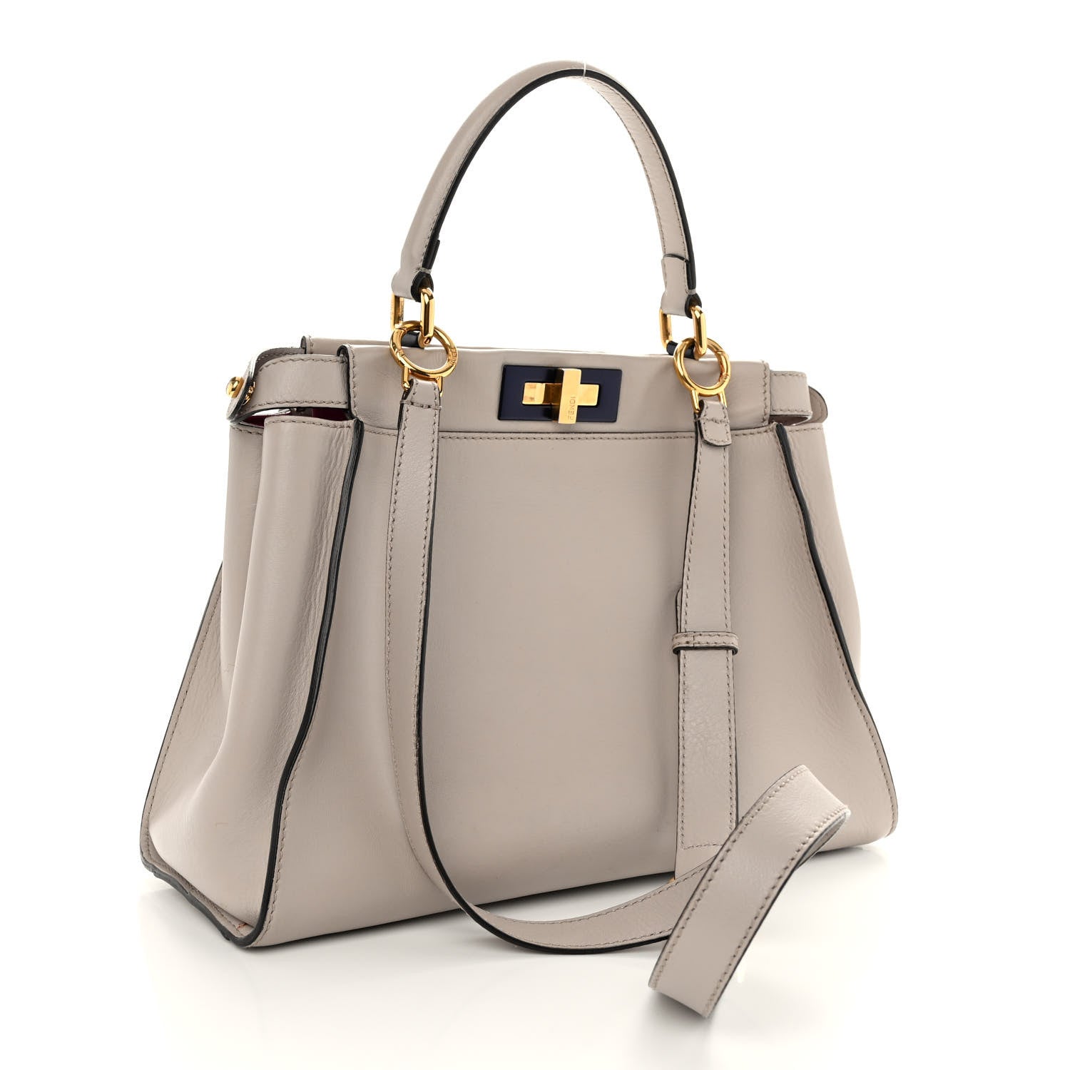Fendi Vitello Seta Shiny Nappa Medium Peekaboo Iconic Satchel Grigio Polvere Magenta 3 of 10