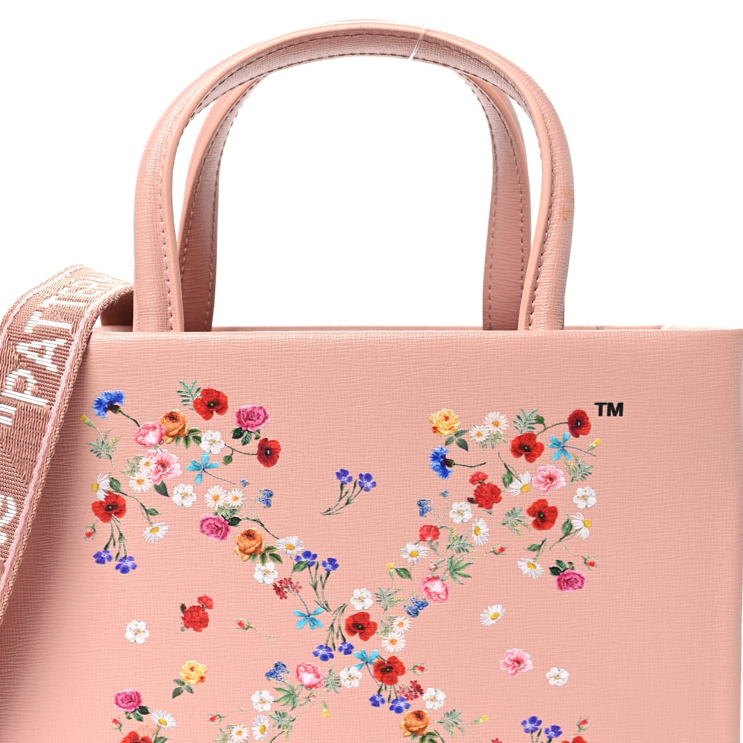 Saffiano Floral Printed Mini Arrow Crossbody Tote Pink Multicolor